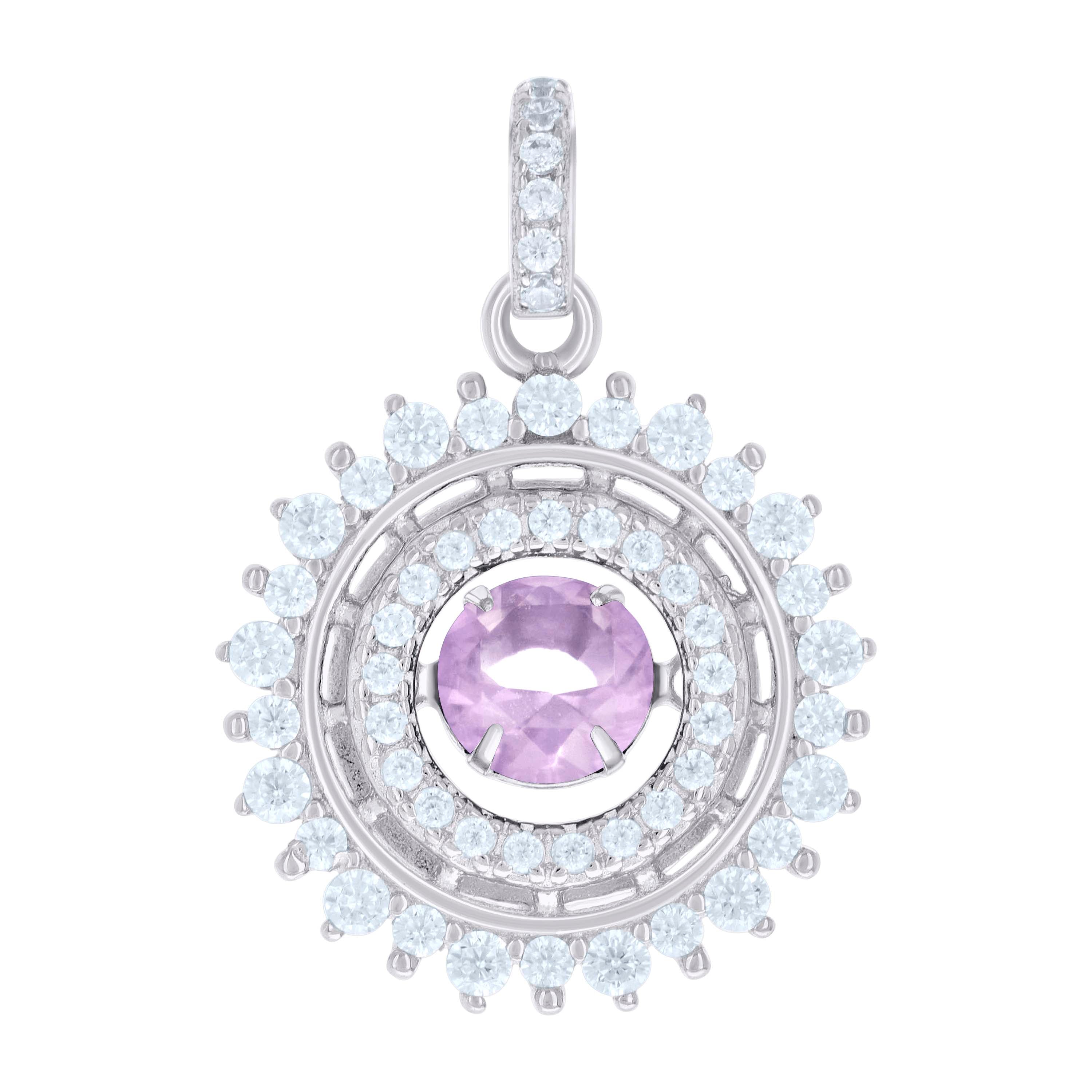 925 Sterling Silver Womens White Pink Cubic-Zirconia Fashion Pendant