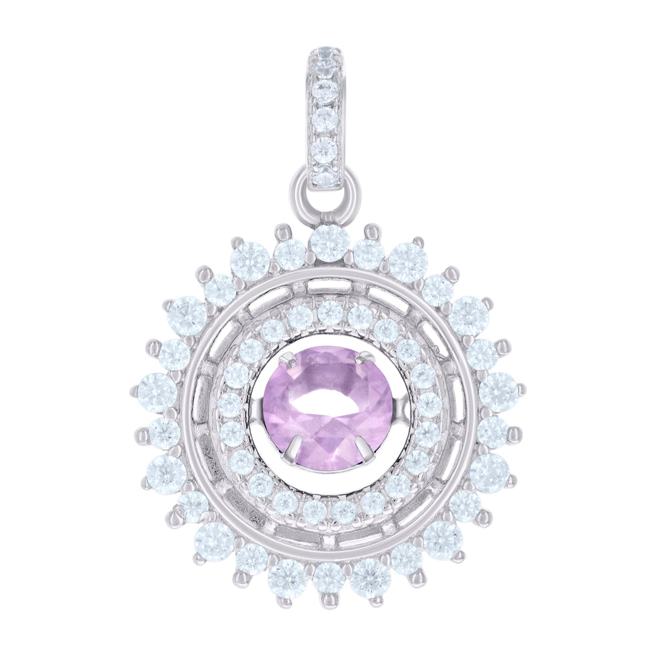 925 Sterling Silver Womens White Pink Cubic-Zirconia Fashion Pendant