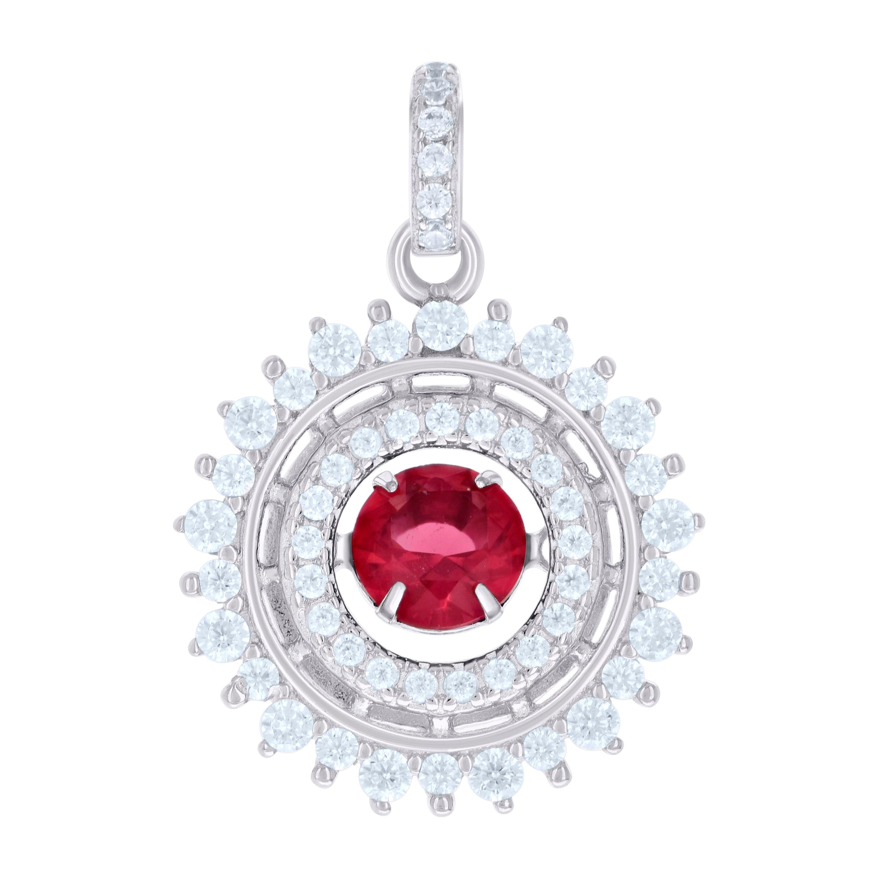 925 Sterling Silver Womens White Red Cubic-Zirconia Fashion Pendant