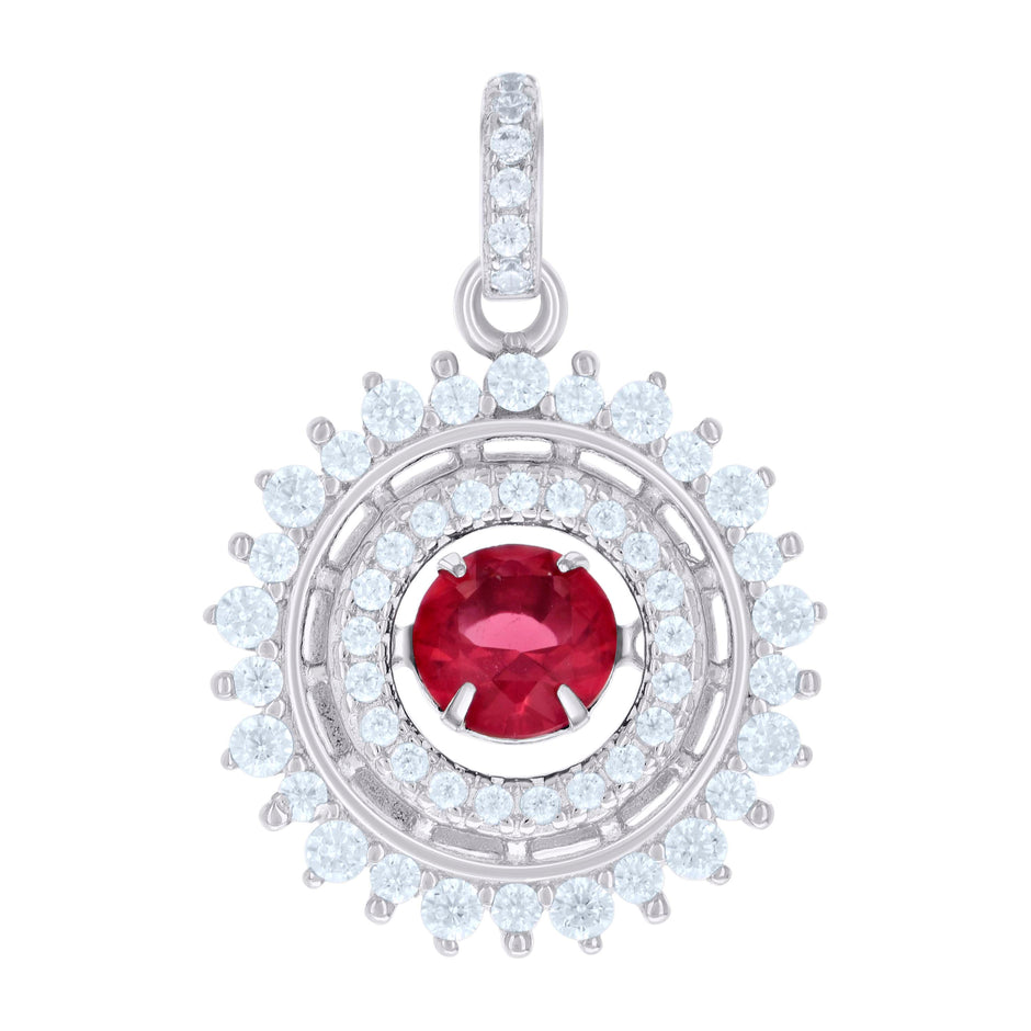 925 Sterling Silver Womens White Red Cubic-Zirconia Fashion Pendant