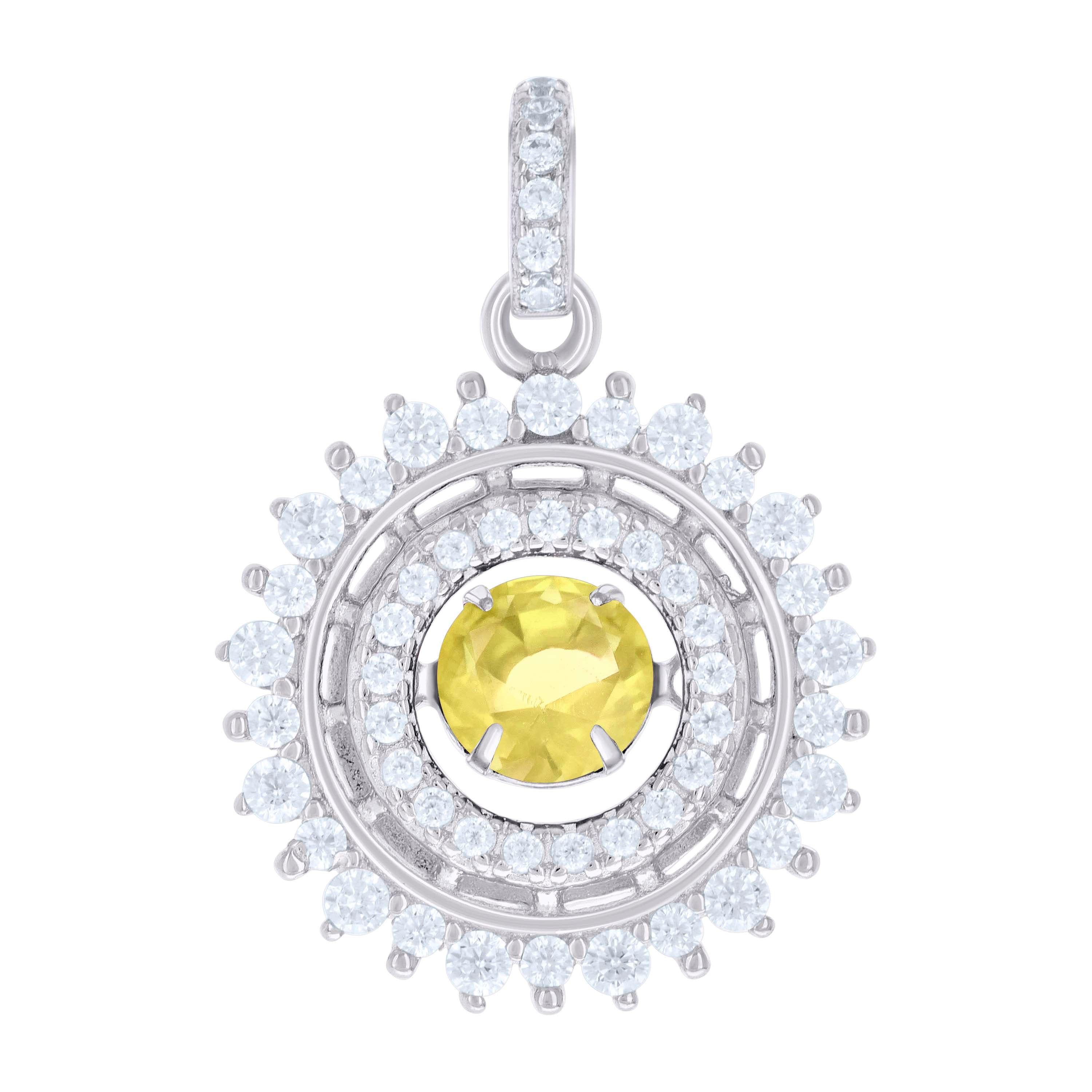 925 Sterling Silver Womens White Yellow Cubic-Zirconia Fashion Pendant