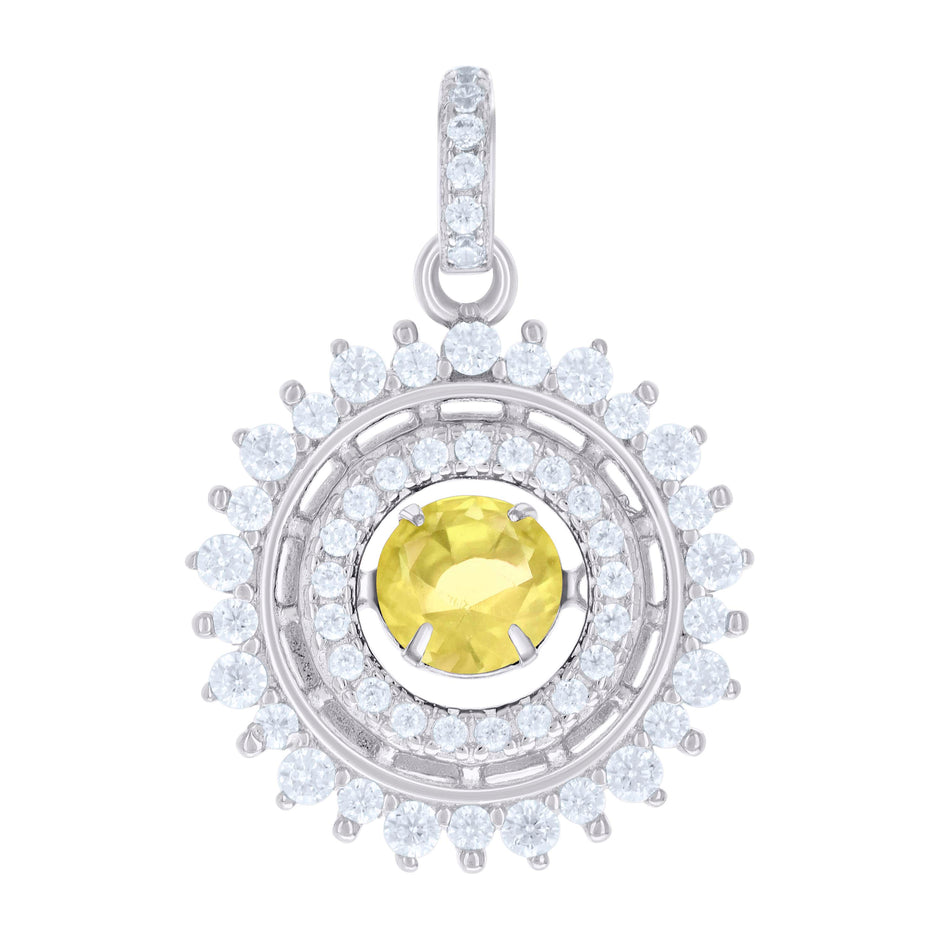 925 Sterling Silver Womens White Yellow Cubic-Zirconia Fashion Pendant