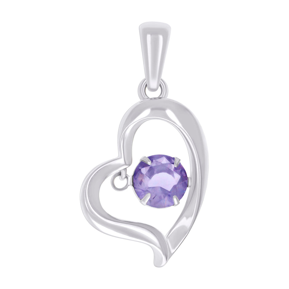 925 Sterling Silver Womens Purple Cubic-Zirconia Heart Pendant