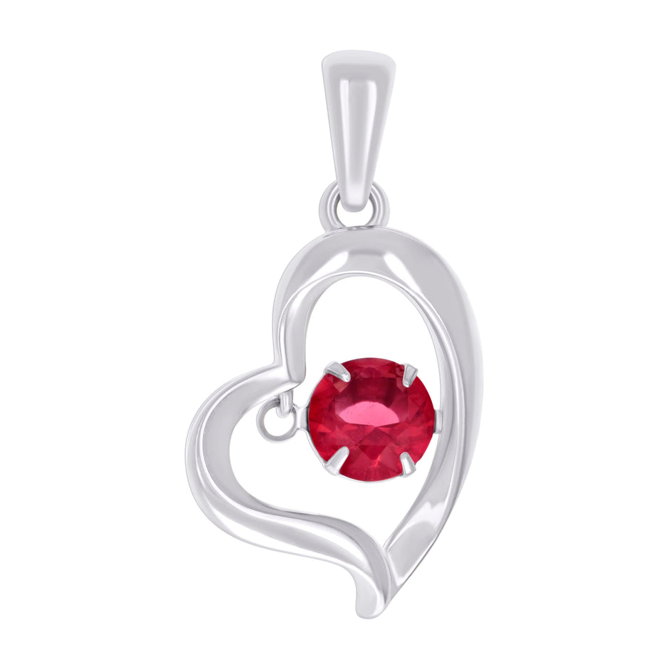 925 Sterling Silver Womens Red Cubic-Zirconia Heart Pendant