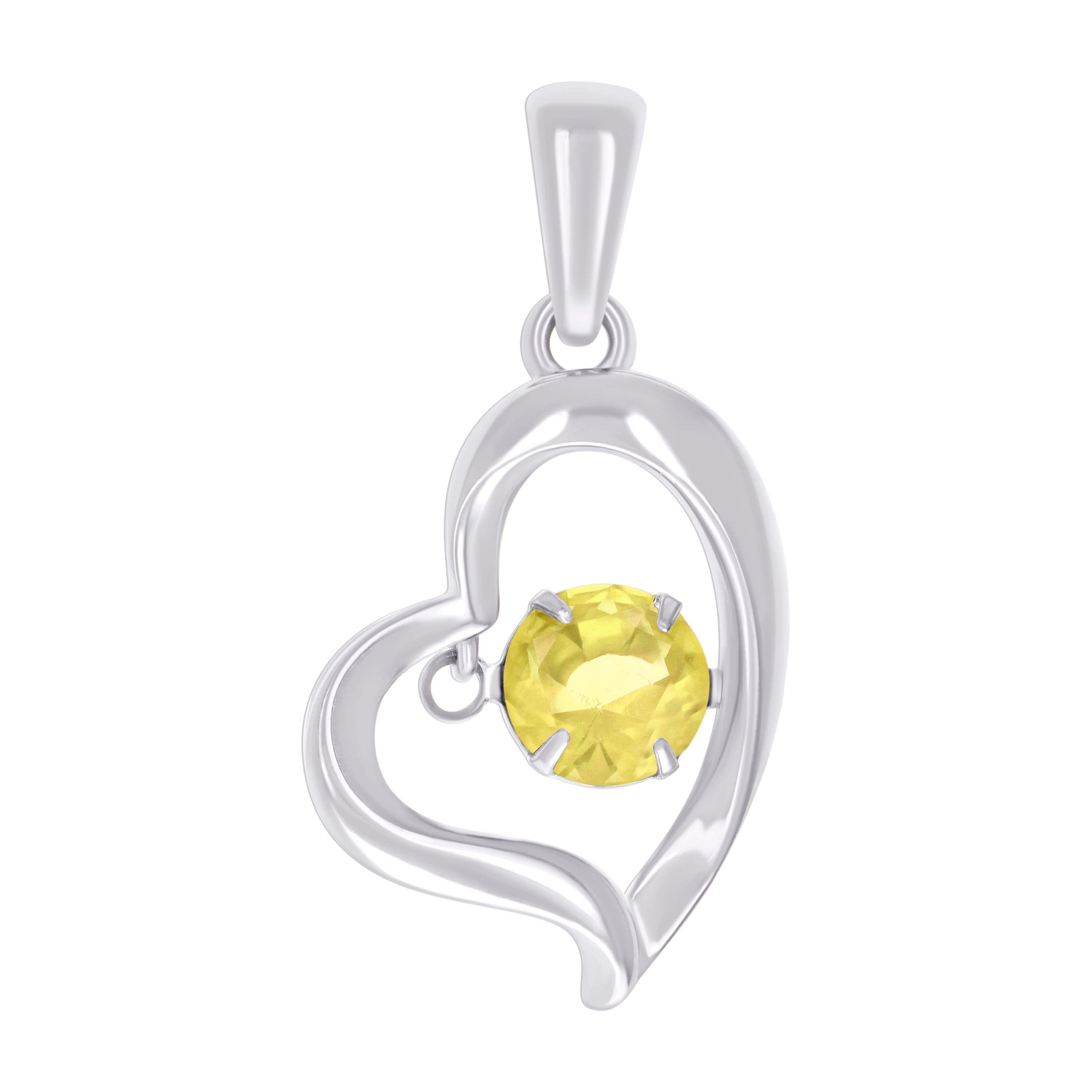 925 Sterling Silver Womens Yellow Cubic-Zirconia Heart Pendant