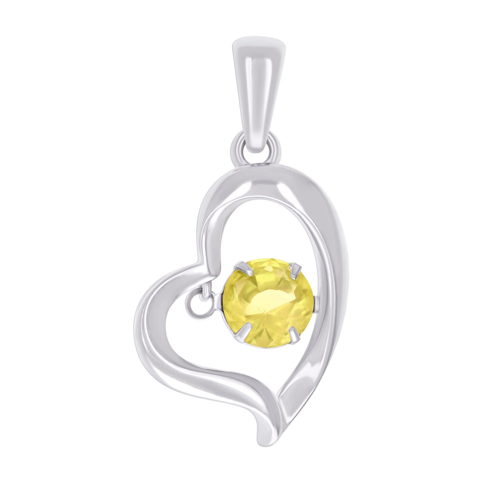 925 Sterling Silver Womens Yellow Cubic-Zirconia Heart Pendant