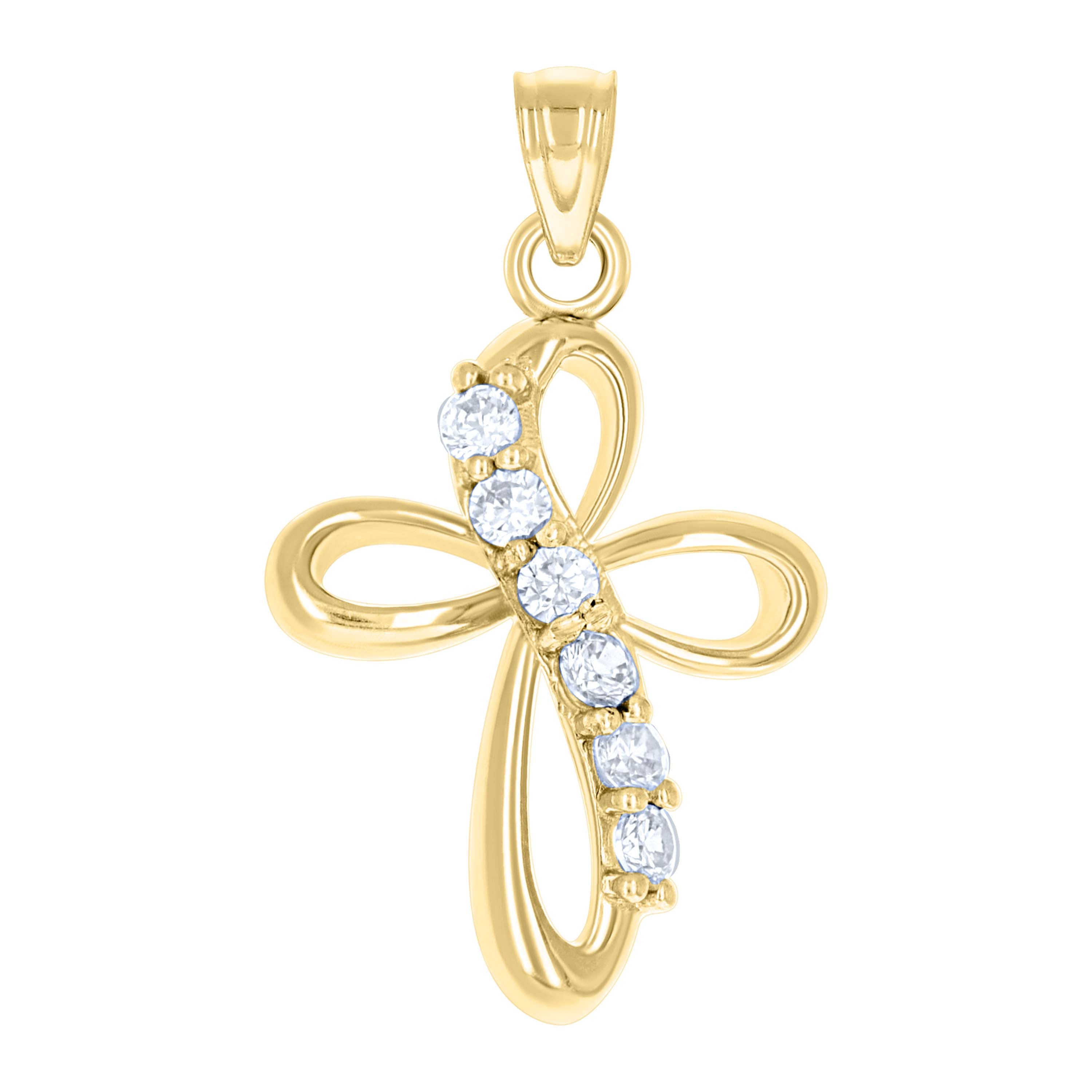 10kt Yellow Gold Unisex Cubic Zirconia Cubic-Zirconia Cross Religious Charm Pendant