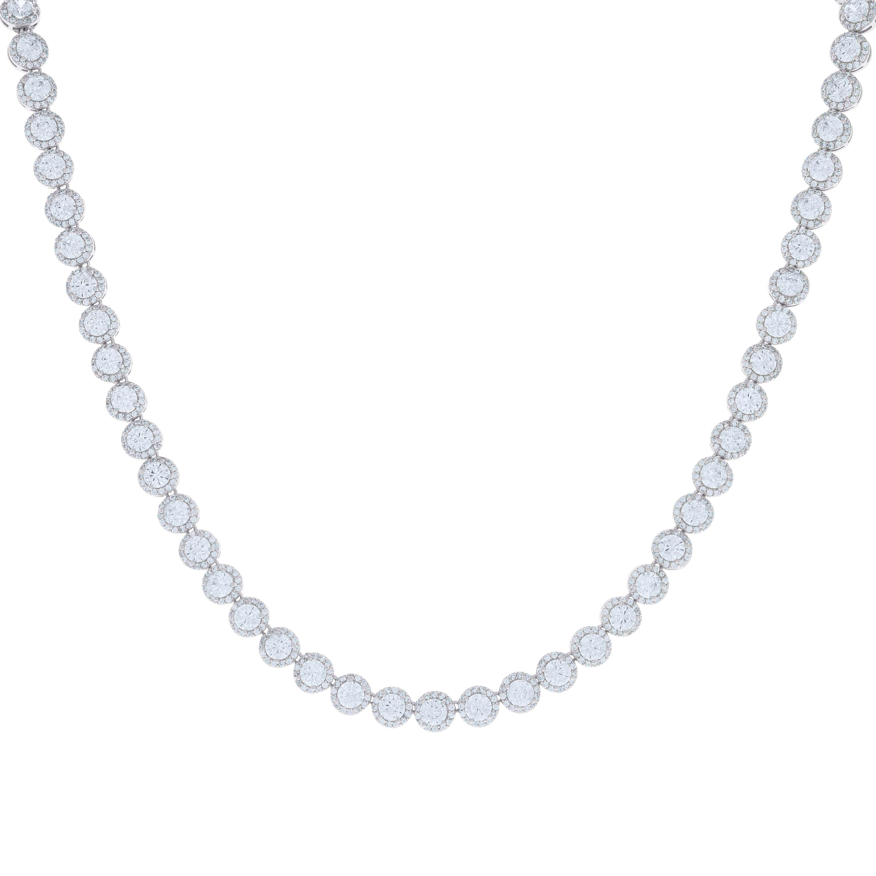 925 Sterling Silver Womens Cubic-Zirconia Fashion Link Necklace