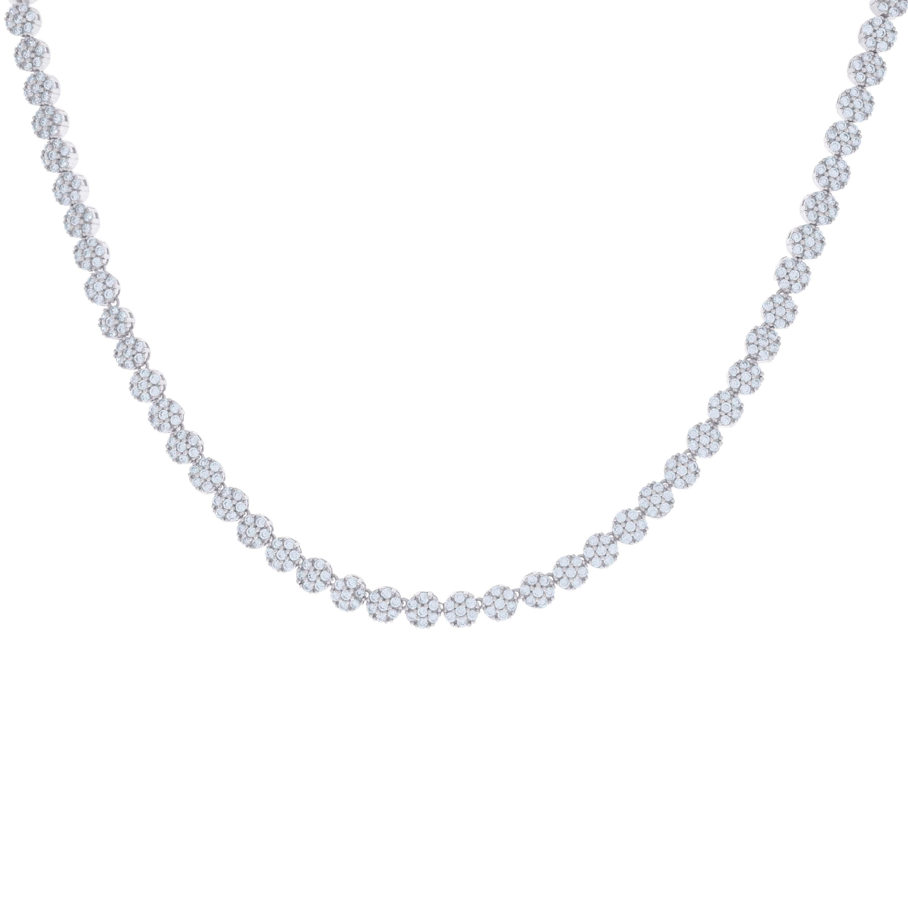 925 Sterling Silver Womens Cubic-Zirconia Flower Link Necklace