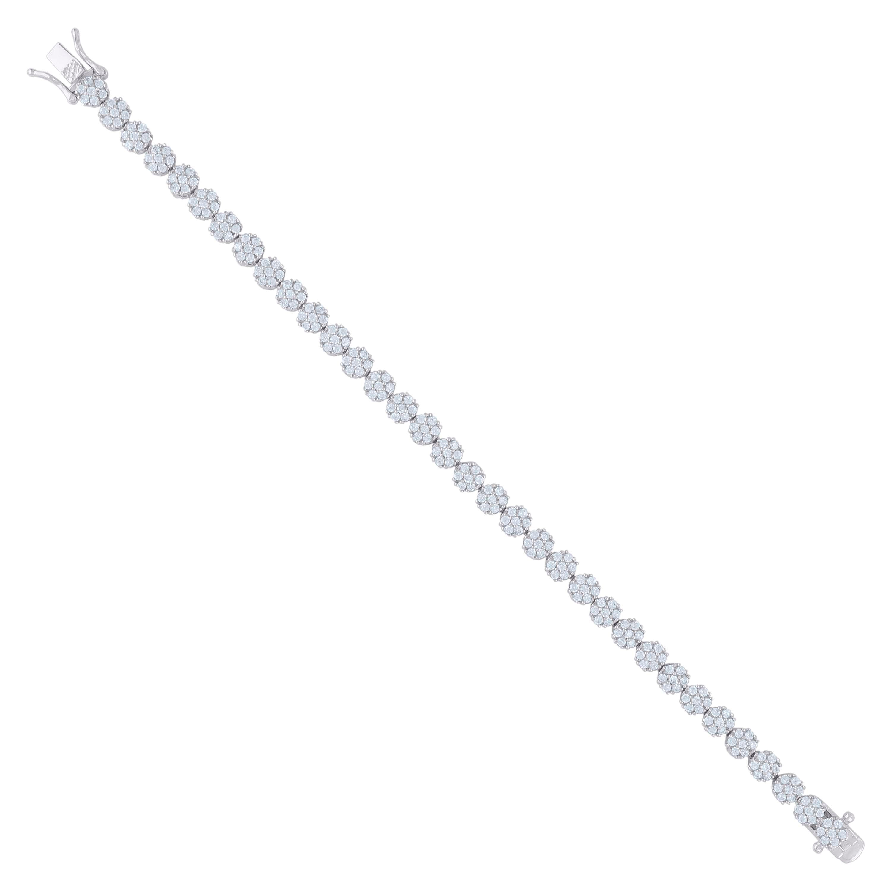 925 Sterling Silver Women Cubic-Zirconia Flower Link Bracelet Size 7 Inches