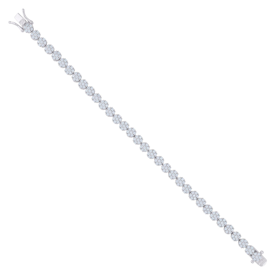 925 Sterling Silver Women Cubic-Zirconia Flower Link Bracelet Size 7 Inches