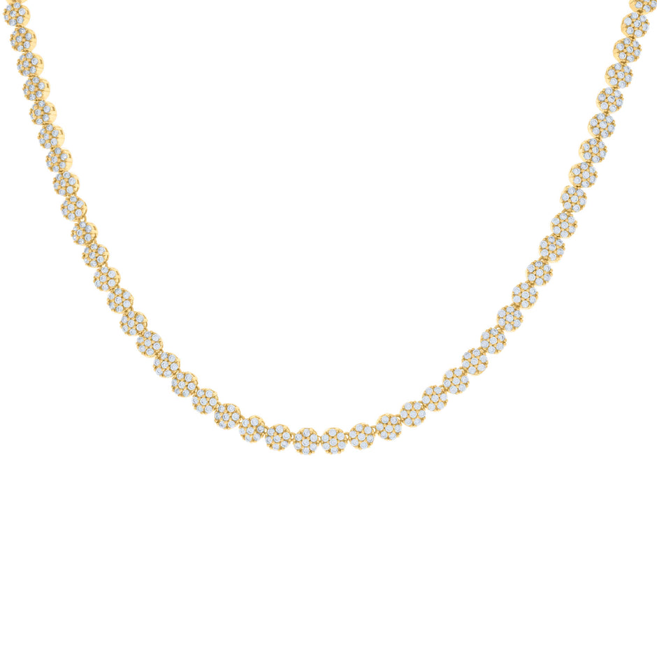 925 Sterling Silver Yellow-tone Womens Cubic-Zirconia Flower Link Necklace