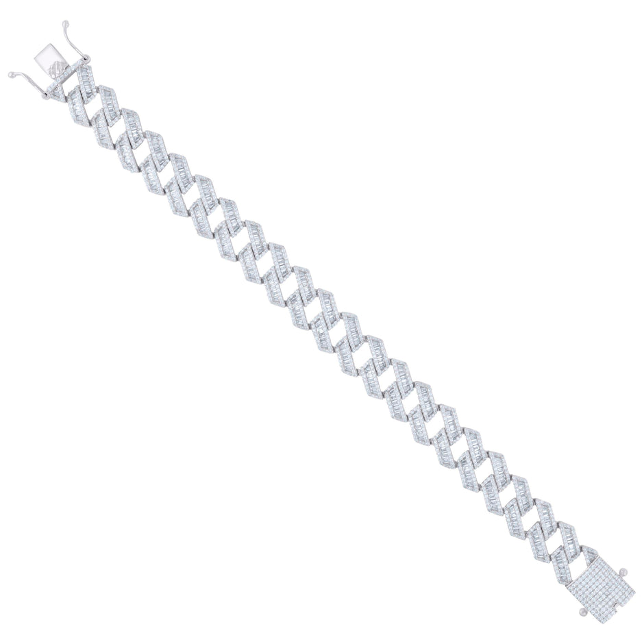 925 Sterling Silver Mens Baguette Round Cubic-Zirconia Fashion Link Bracelet