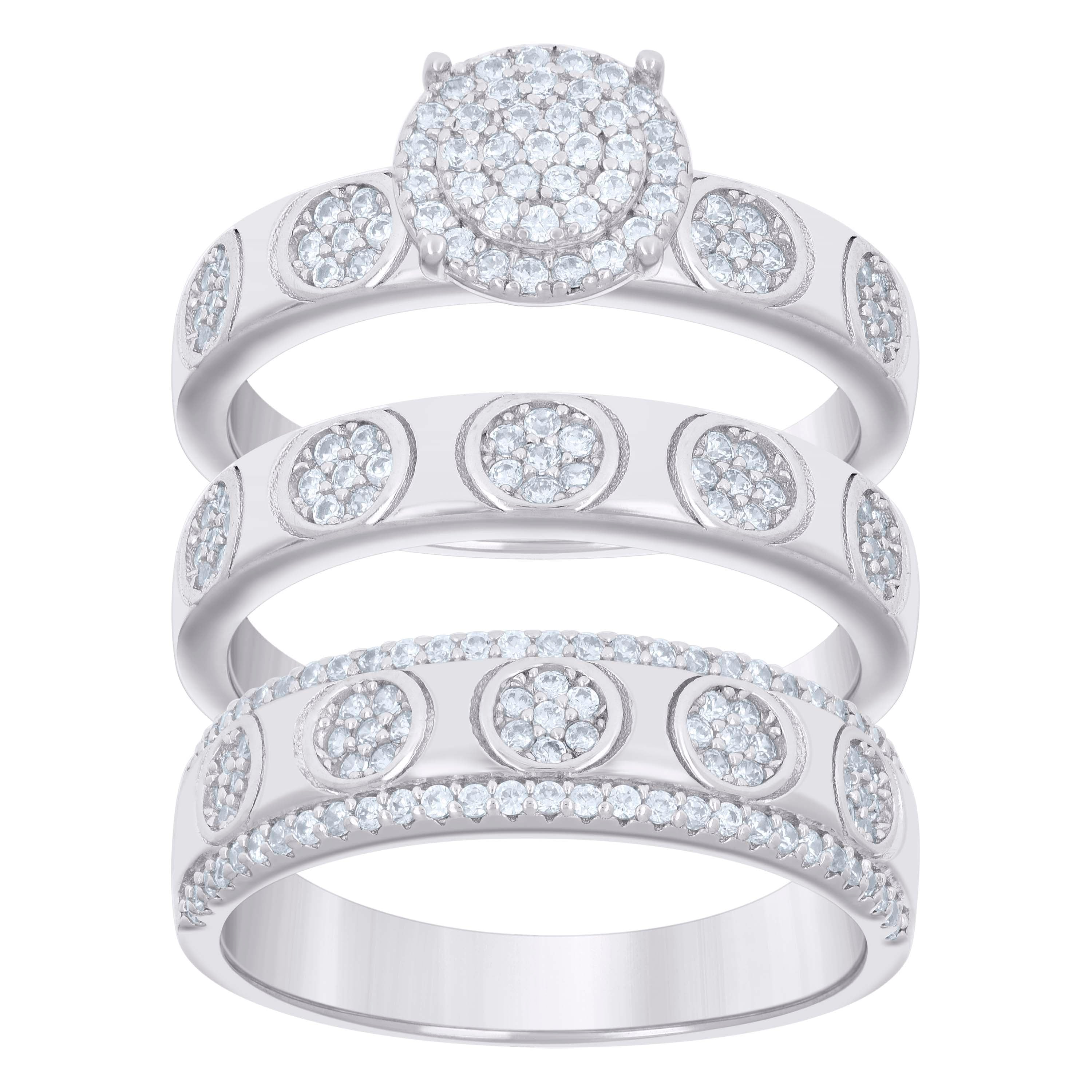 925 Sterling Silver Cubic-Zirconia His & Hers Trio Ring Set Size 9 - SLV-127253
