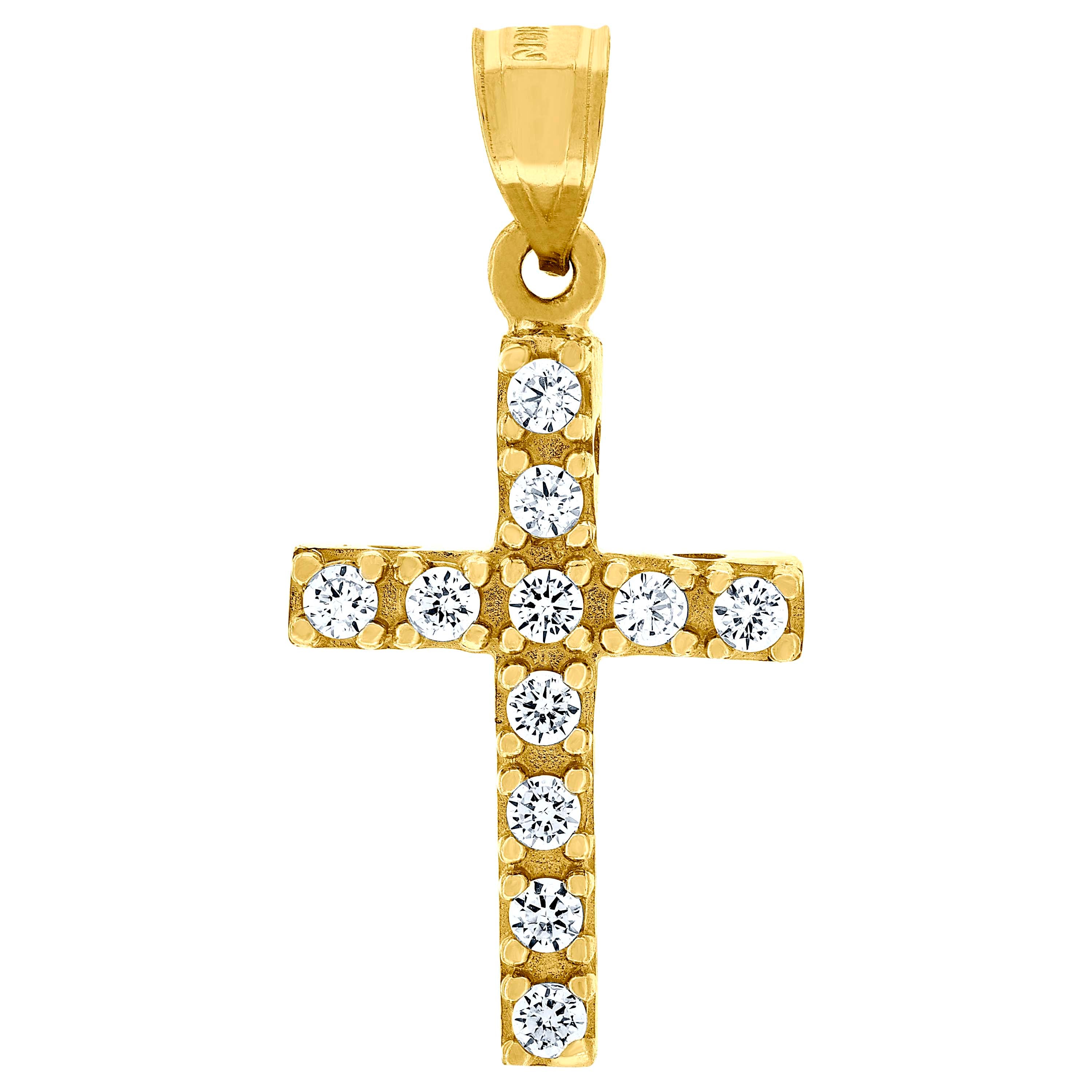 10kt Yellow Gold Unisex Cubic Zirconia Cubic-Zirconia Cross Religious Charm Pendant