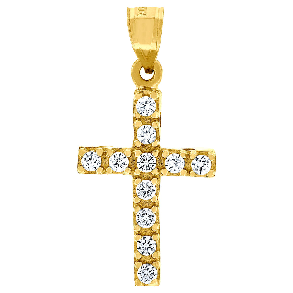 10kt Yellow Gold Unisex Cubic Zirconia Cubic-Zirconia Cross Religious Charm Pendant