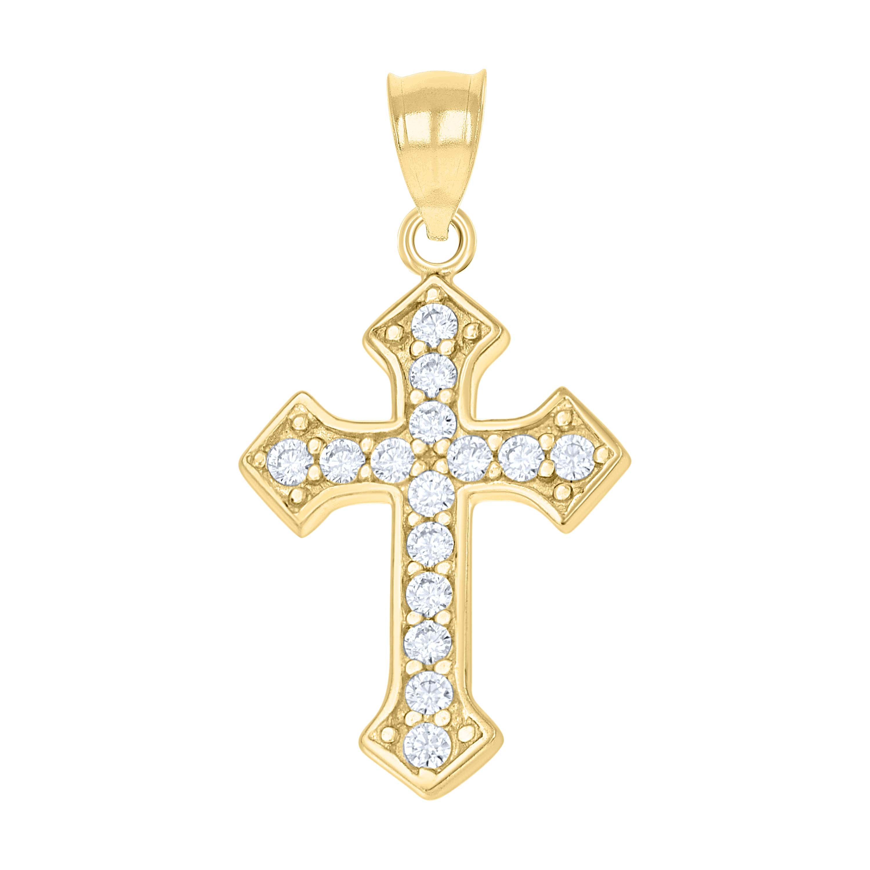 10kt Yellow Gold Cubic-Zirconia Unisex Cross Religious Charm Pendant