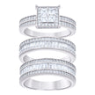 925 Sterling Silver Princess-Cut/Baguette Round Cubic-Zirconia His & Hers Trio Ring Set Size 9 - SLV-127303