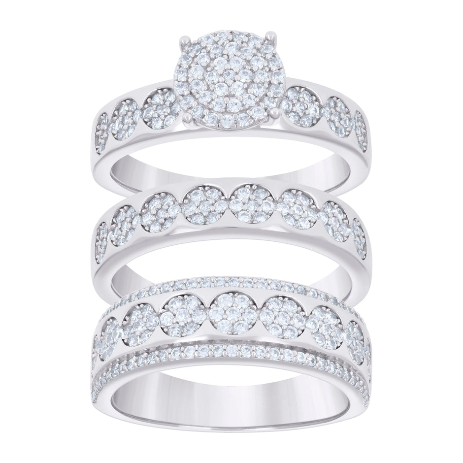 925 Sterling Silver Cubic-Zirconia His & Hers Trio Ring Set Size 9 - SLV-127313