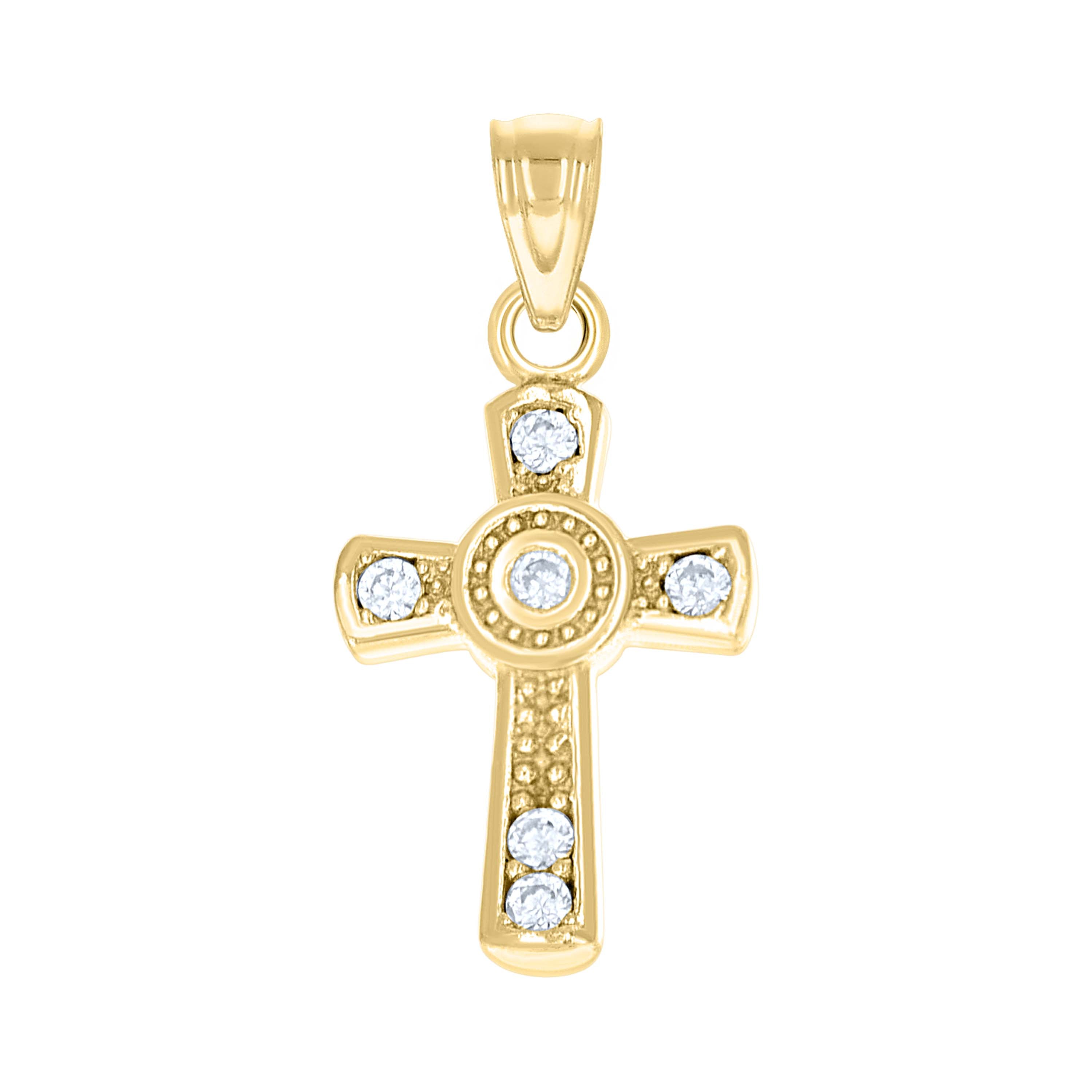 10kt Yellow Gold Womens Round Cubic Zirconia Cubic-Zirconia Cross Pendant