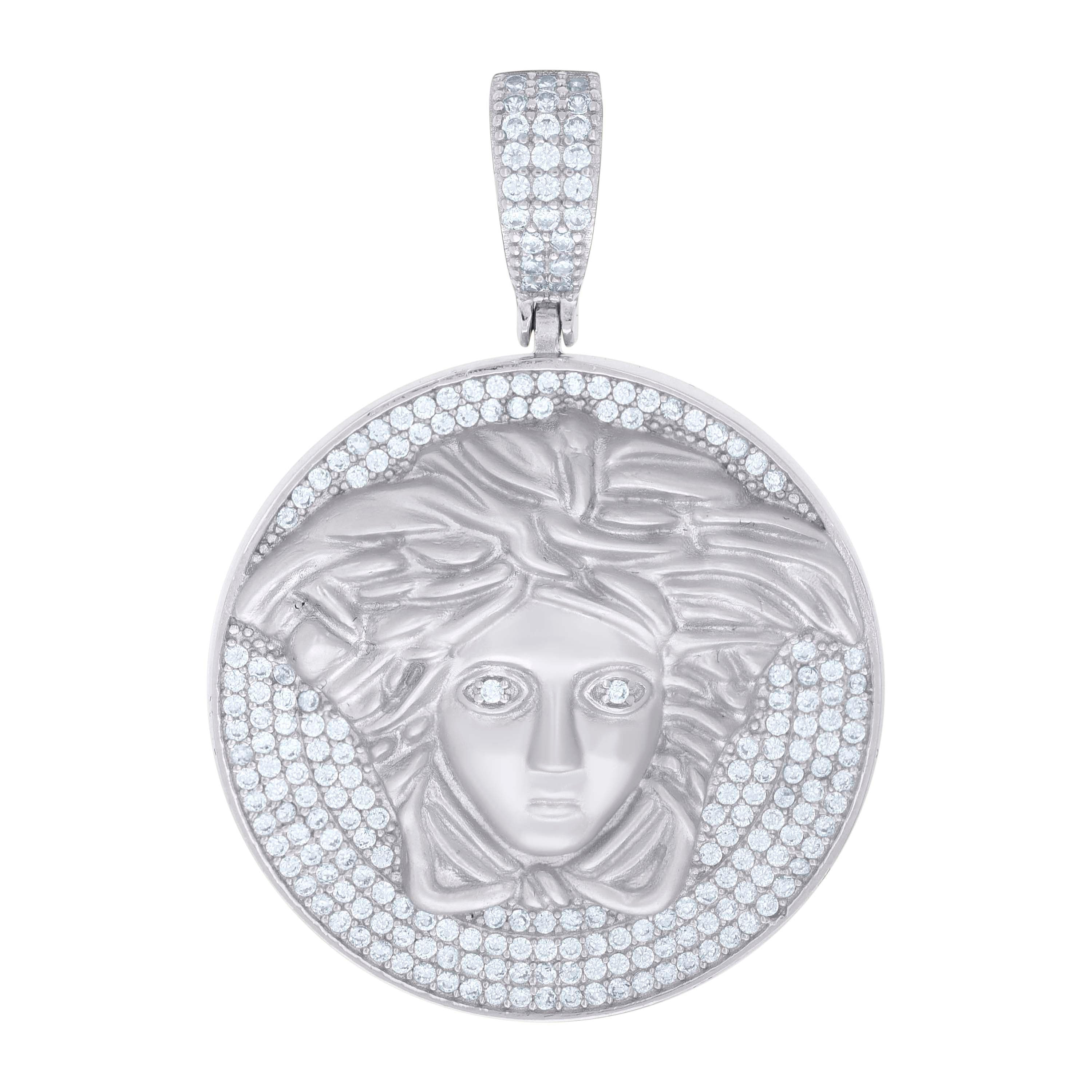 925 Sterling Silver Mens Cubic-Zirconia Medusa Egyptian Pendant