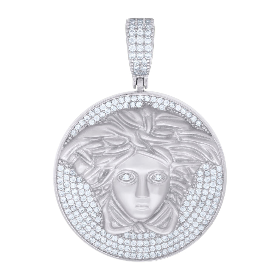 925 Sterling Silver Mens Cubic-Zirconia Medusa Egyptian Pendant