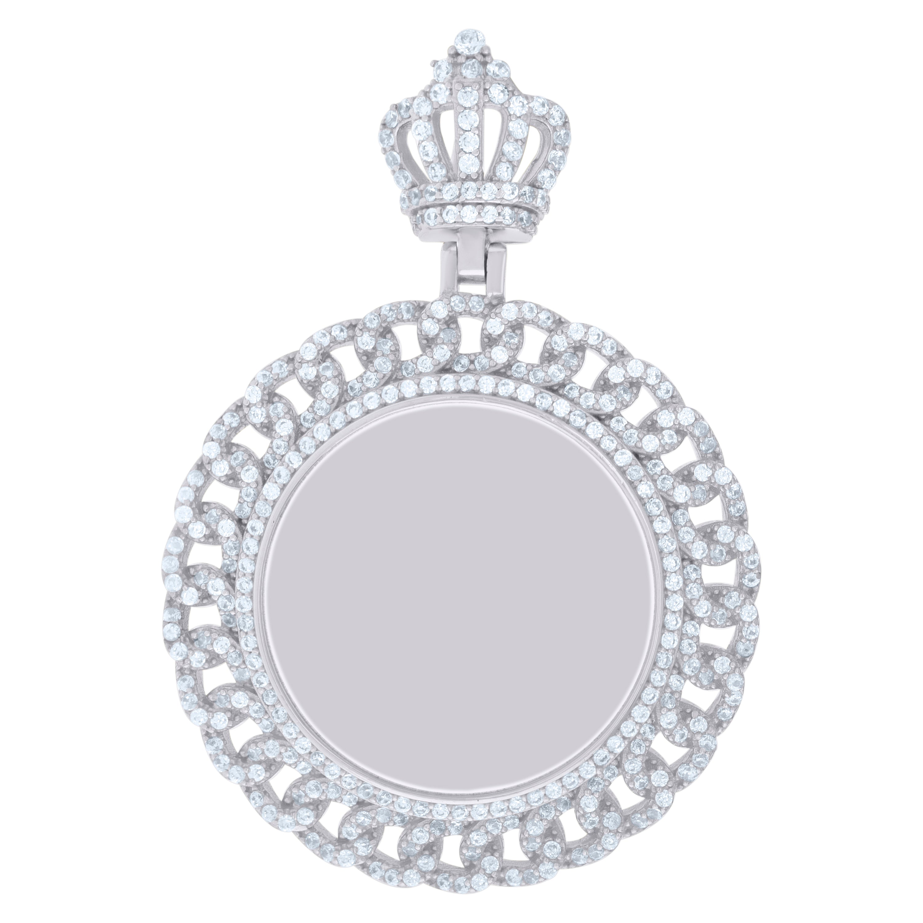 925 Sterling Silver Mens Cubic-Zirconia Crown Medallion Fashion Charm Pendant