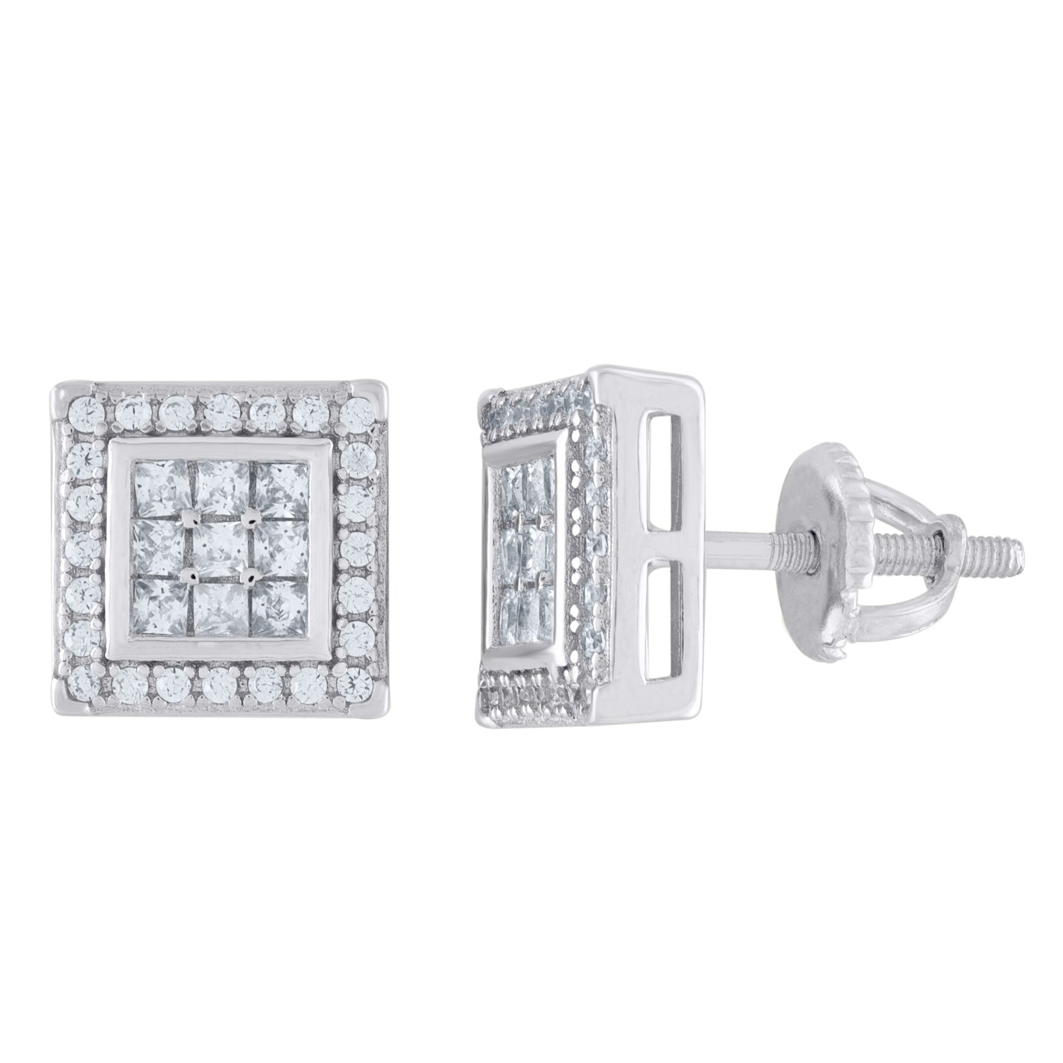 925 Sterling Silver Womens Moissanite 0.44Ct Square Stud Earrings 