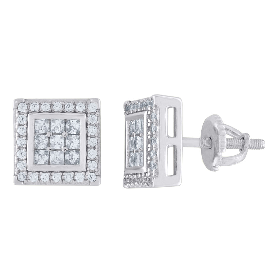 925 Sterling Silver Womens Moissanite 0.44Ct Square Stud Earrings 