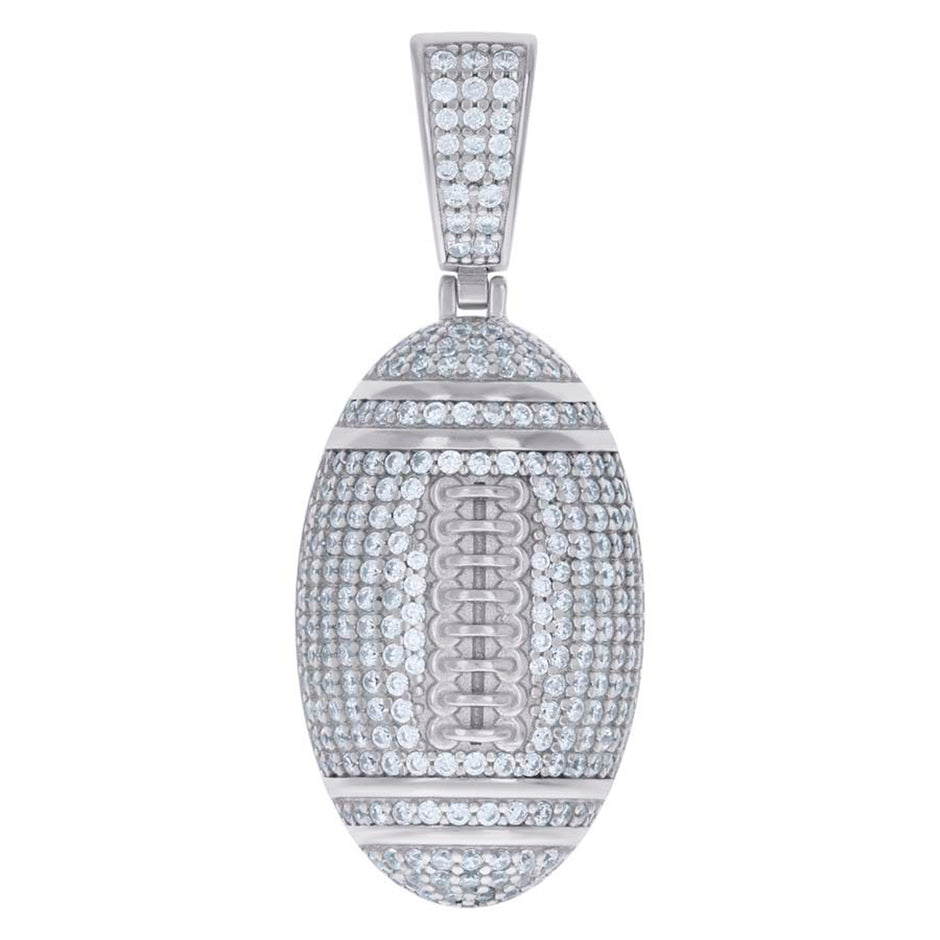 925 Sterling Silver Mens Moissanite 1.38ct Football Sports Pendant