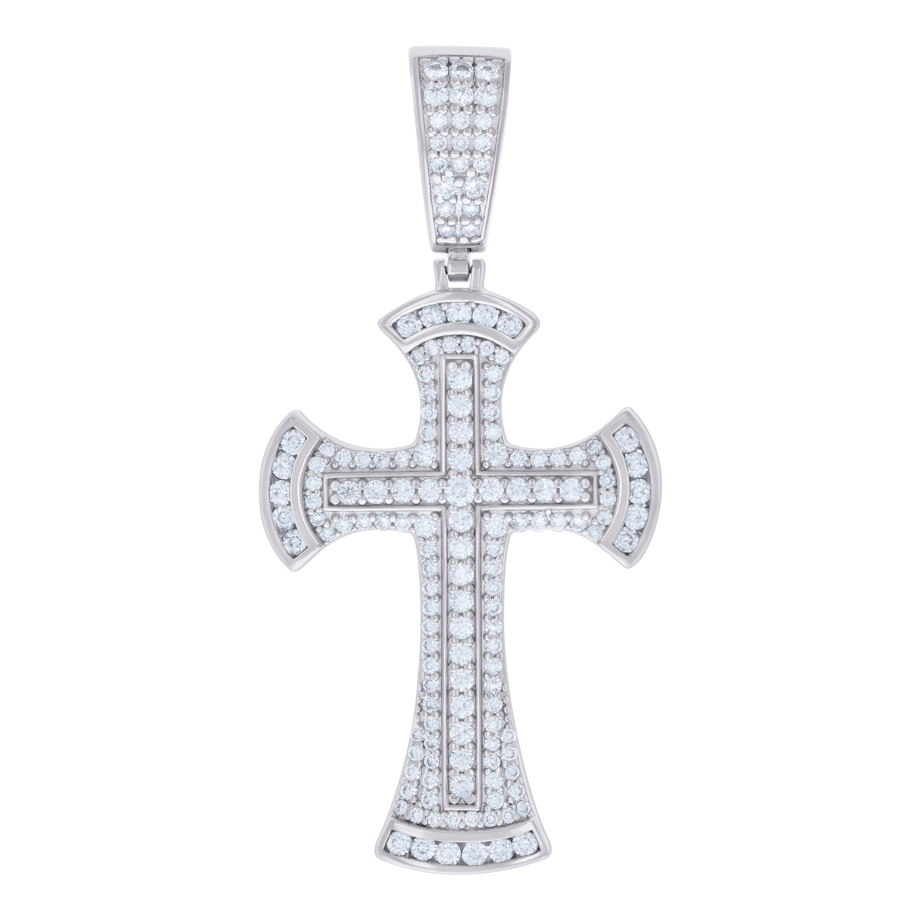 925 Sterling Silver Mens 1.40ct Moissanite Cross Religious Charm Pendant