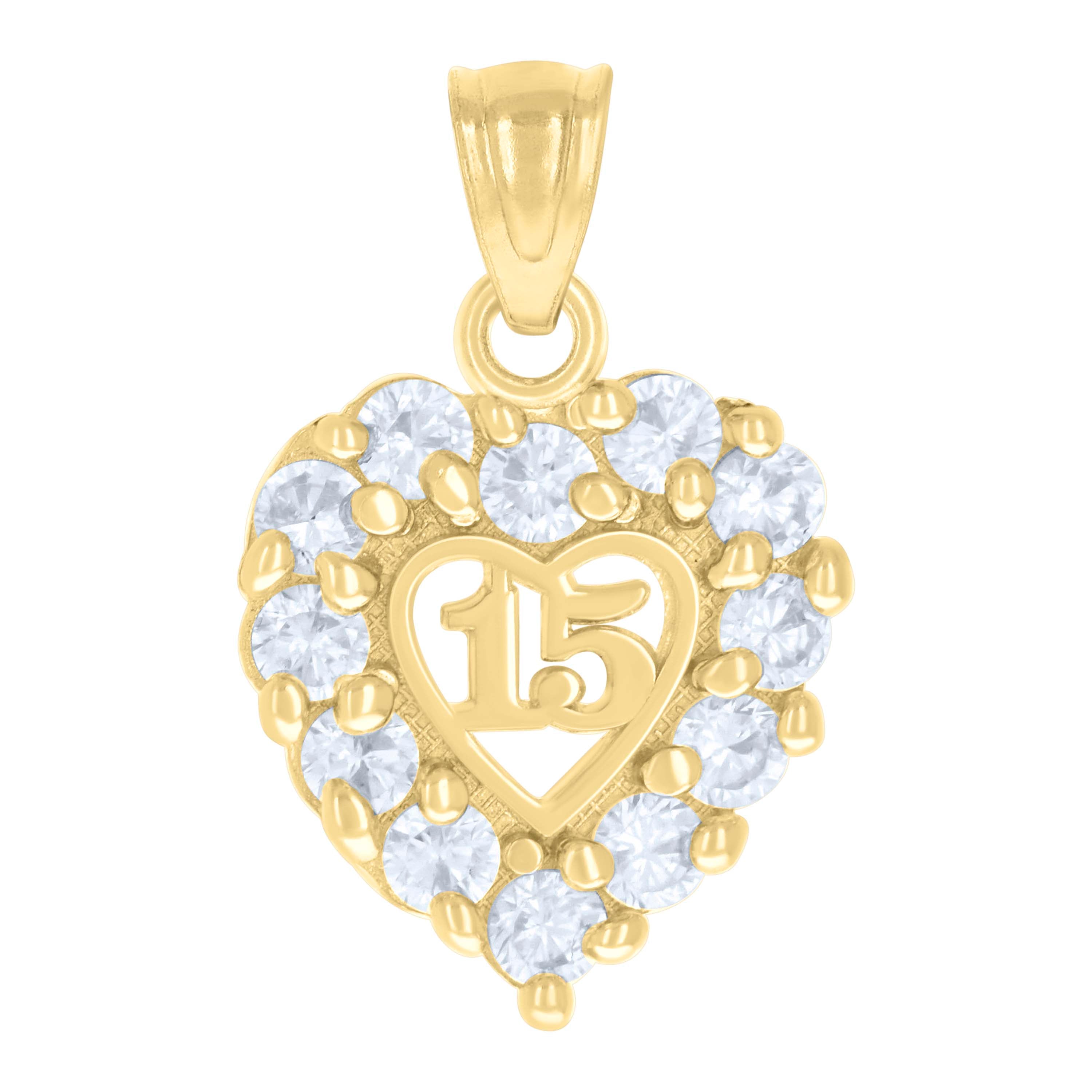 10kt Two-Tone Gold Womens Cubic Zirconia Cubic-Zirconia Sweet 15 Heart Charm Pendant