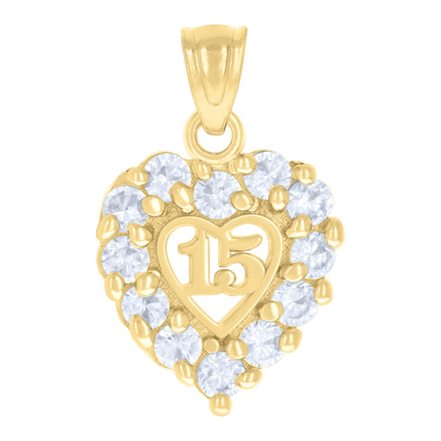 10kt Two-Tone Gold Womens Cubic Zirconia Cubic-Zirconia Sweet 15 Heart Charm Pendant