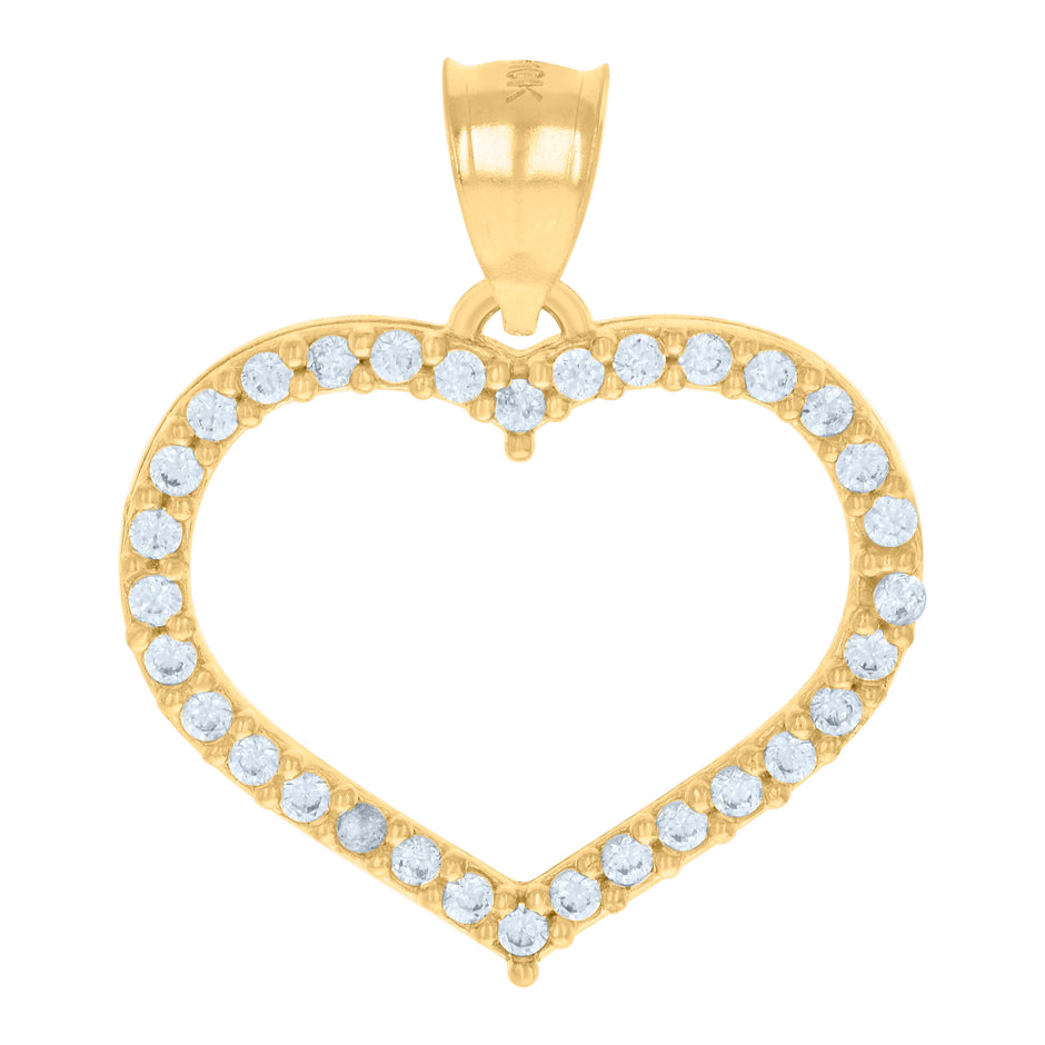 10kt Yellow Gold Womens Cubic Zirconia Cubic-Zirconia Open Heart Charm Pendant