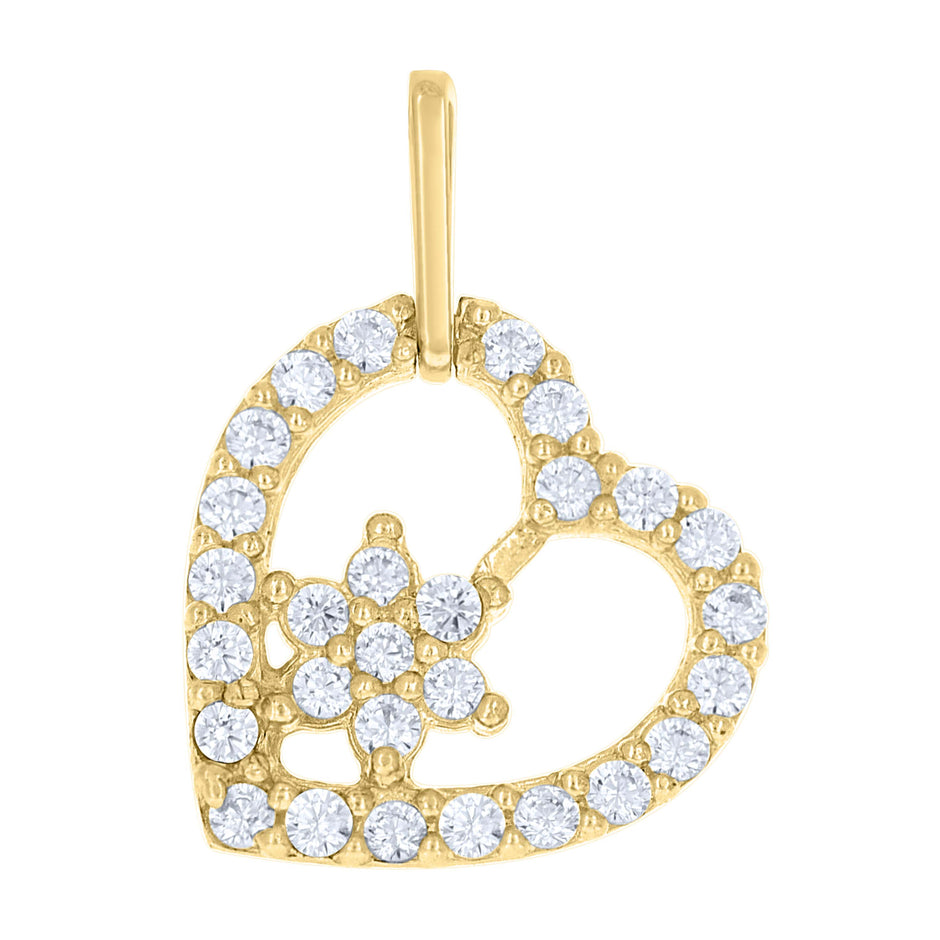 10kt Yellow Gold Cubic-Zirconia Womens Flower Heart Charm Pendant