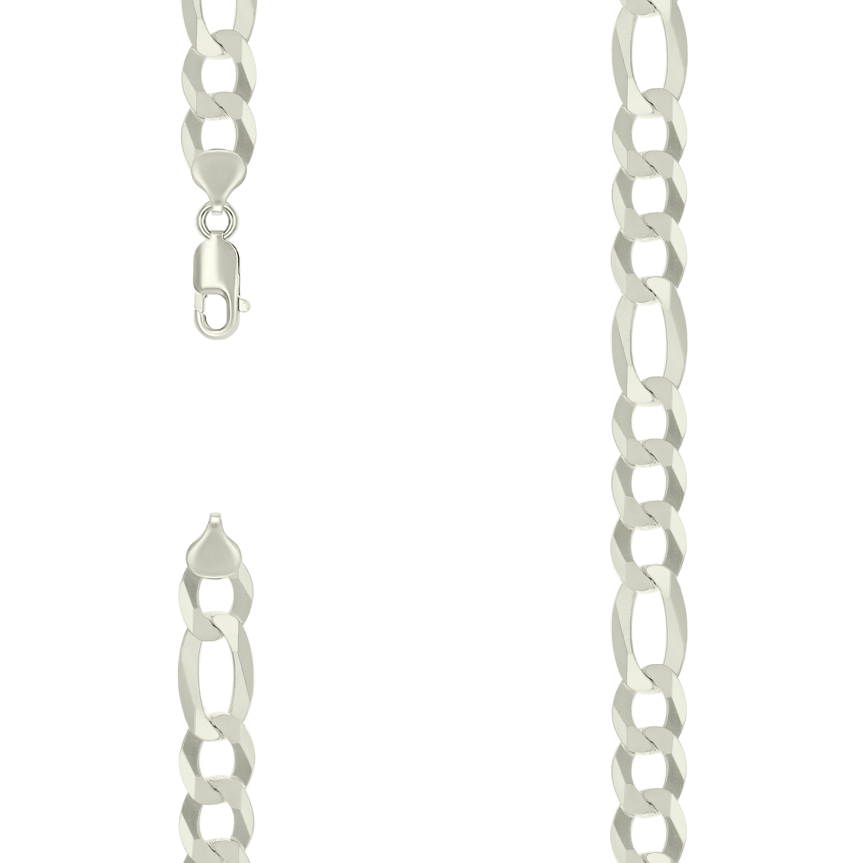 925 Sterling Silver Super Flat Figaro Chain Silver Plated 280 11mm-24