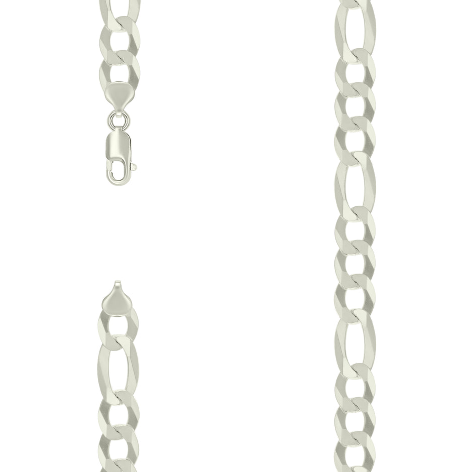 925 Sterling Silver Super Flat Figaro Chain Silver Plated 280 11mm-24" - SLV-127527