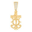 925 Sterling Silver Yellow-tone Mens Cubic-Zirconia Anchor Crucifix Religious Pendant