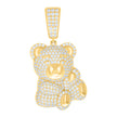 925 Sterling Silver Yellow-tone Unisex Cubic-Zirconia Teddy Bear Fashion Pendant