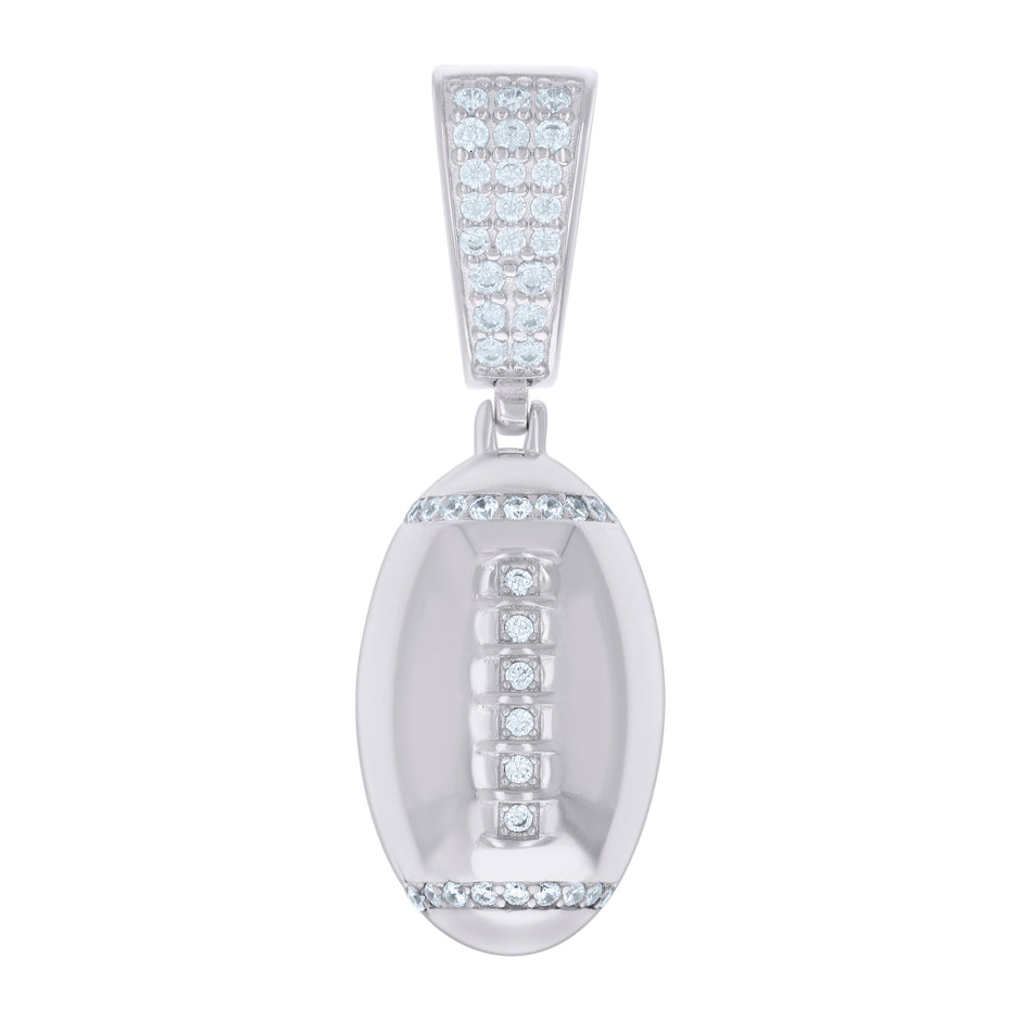 925 Sterling Silver Mens Cubic-Zirconia Football Sports Pendant 