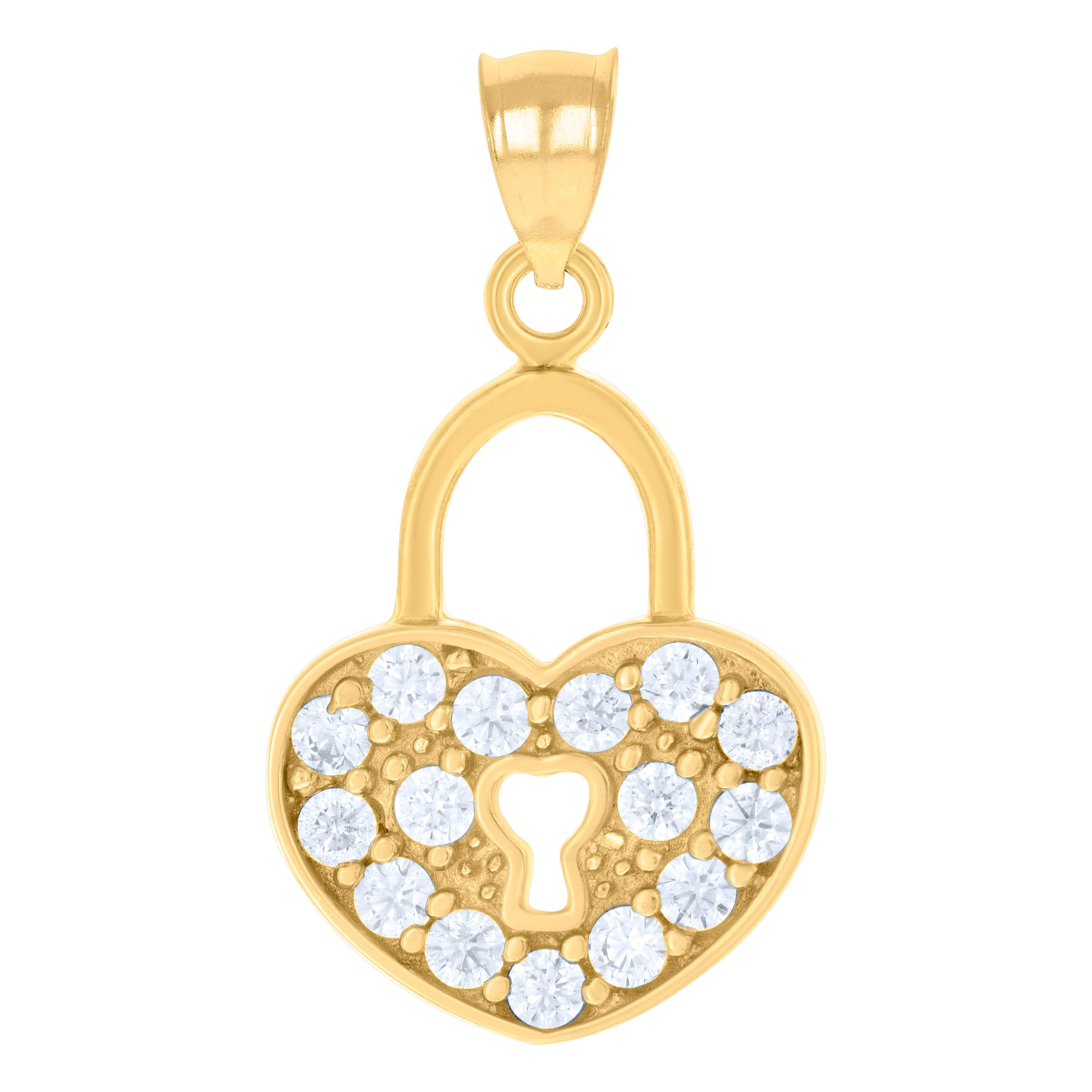 10kt Yellow Gold Womens Cubic Zirconia Cubic-Zirconia Love Heart Lock Charm Pendant