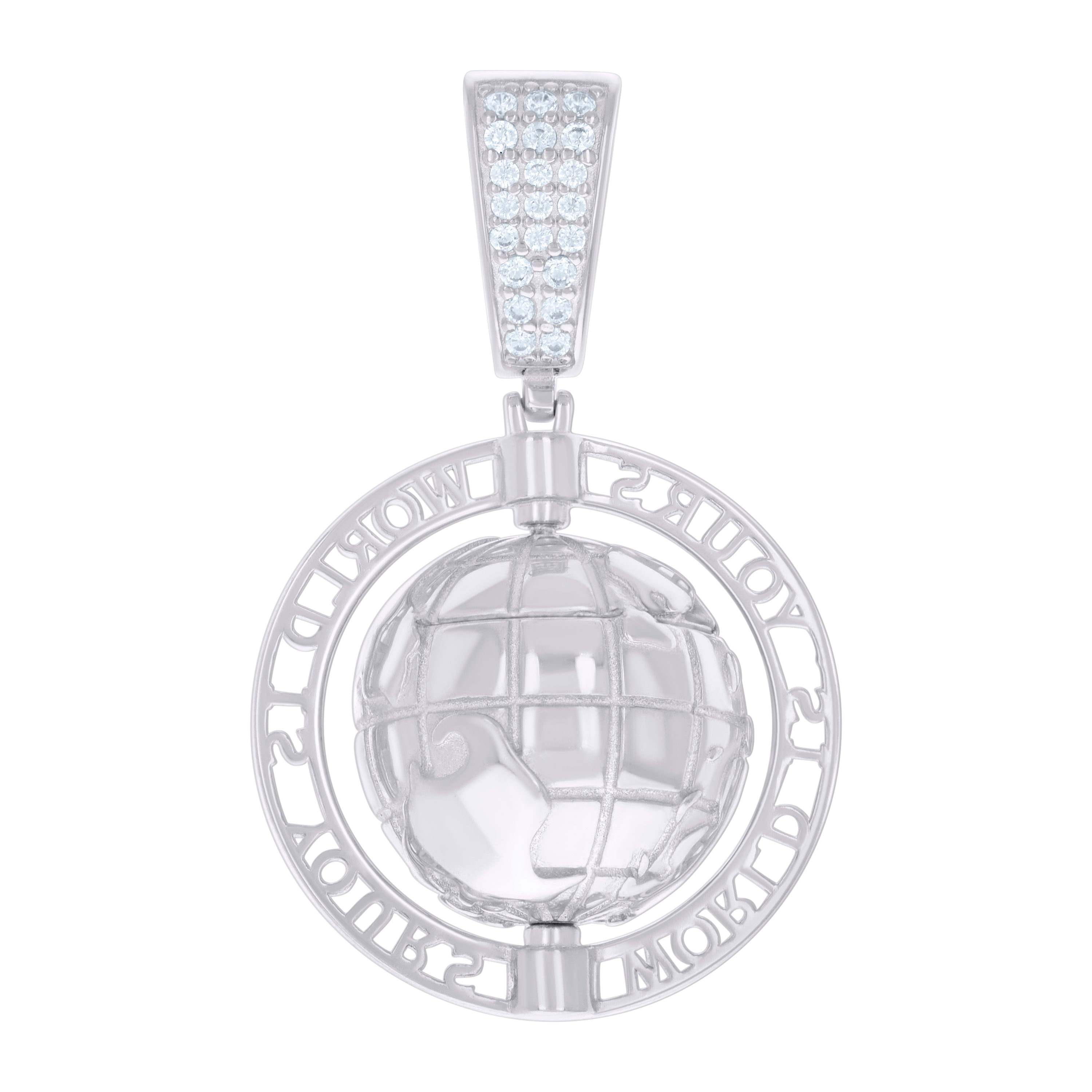 925 Sterling Silver Mens Cubic-Zirconia World Is Yours World Map Pendant 