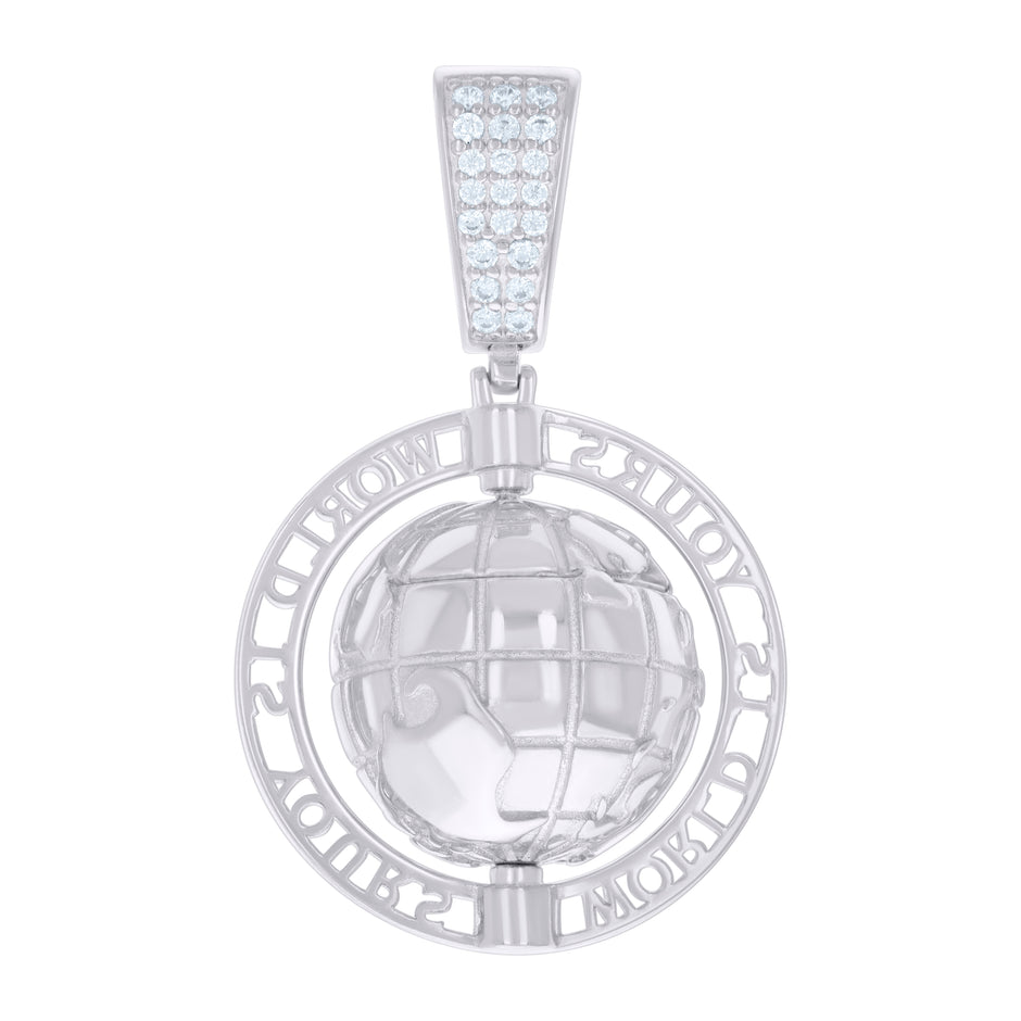 925 Sterling Silver Mens Cubic-Zirconia World Is Yours World Map Pendant 
