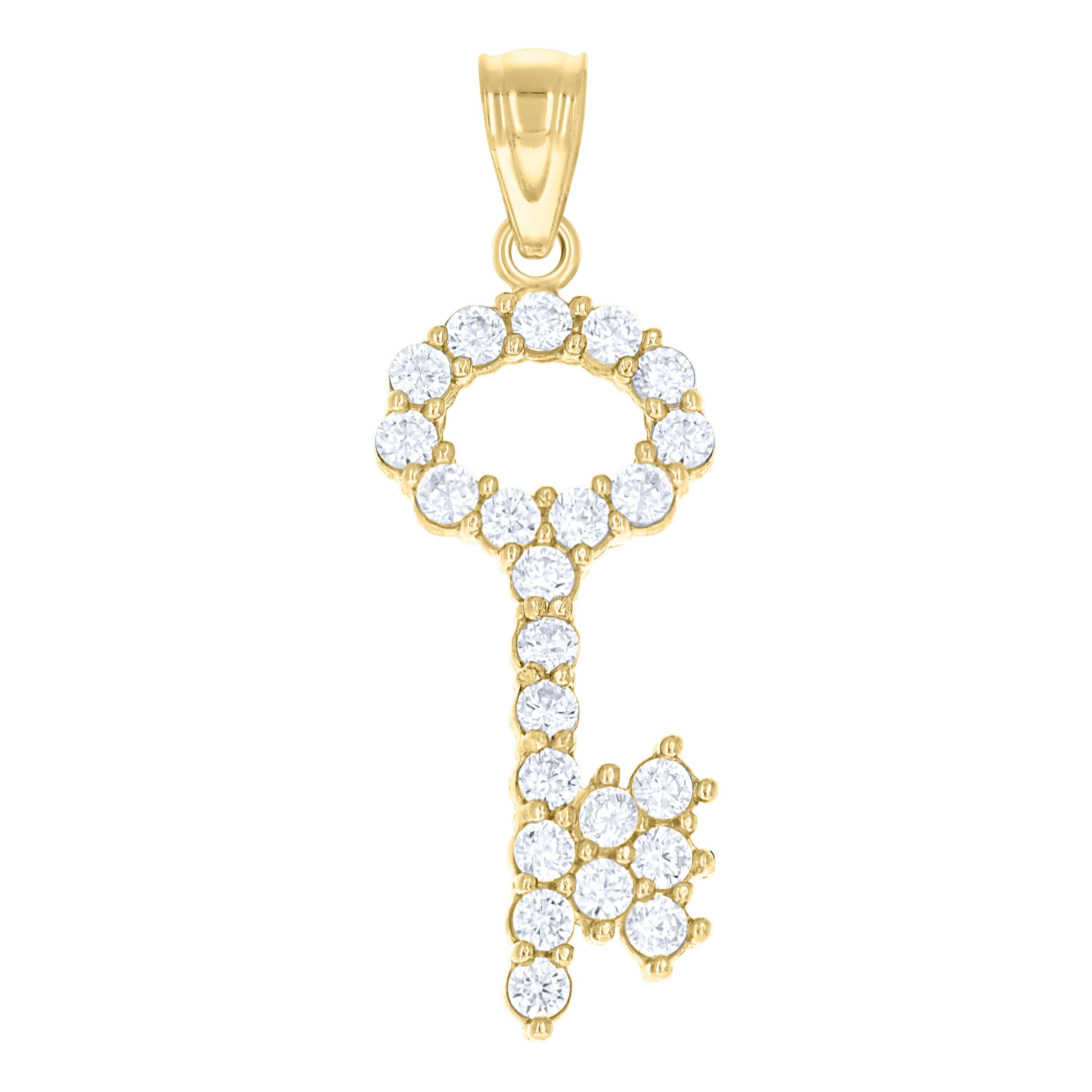 10kt Yellow Gold Unisex Cubic Zirconia Cubic-Zirconia Key To My Heart Charm Pendant