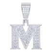 925 Sterling Silver Unisex Baguette Round Cubic-Zirconia Initial Alphabet M Charm Pendant