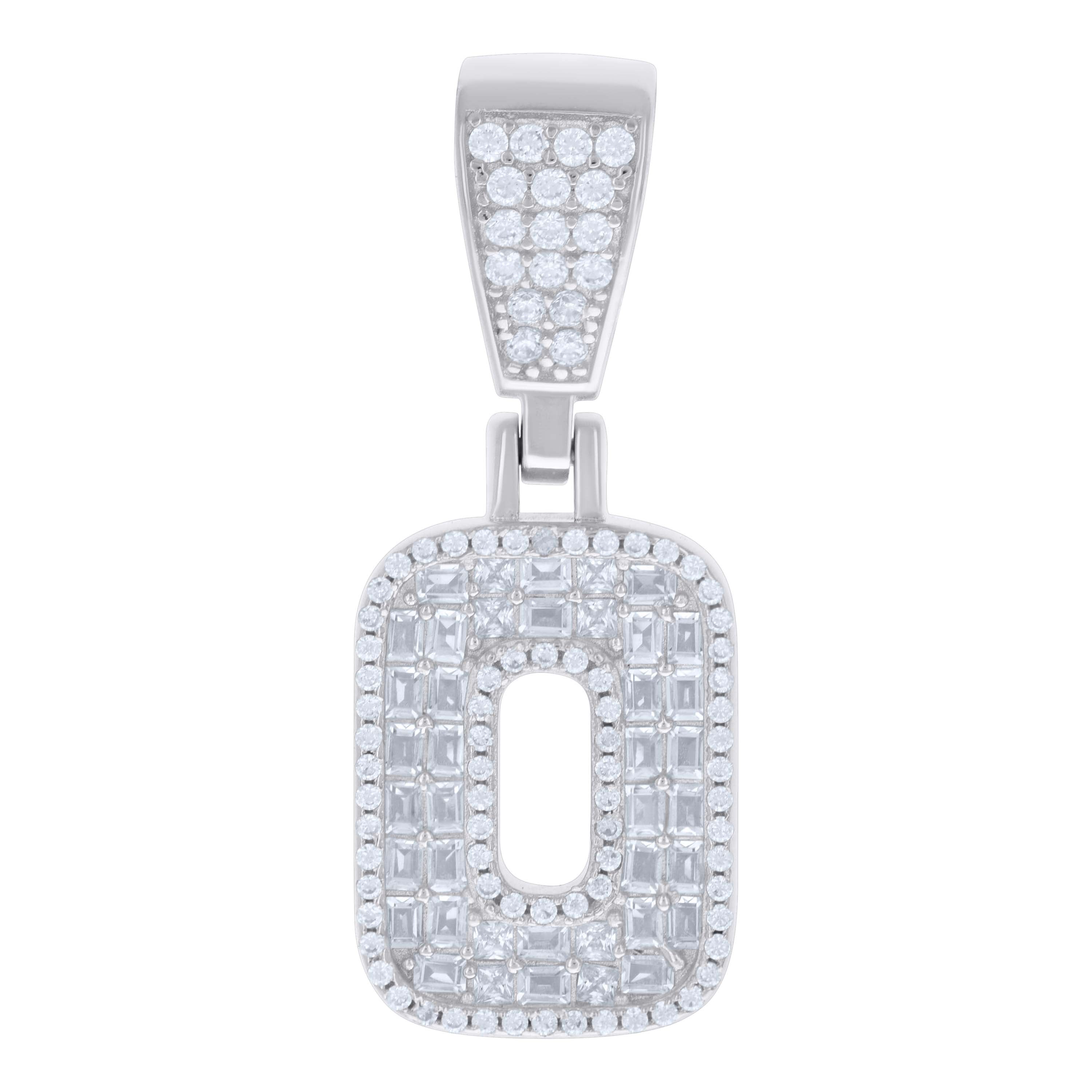 925 Sterling Silver Unisex Baguette Round Cubic-Zirconia Initial Alphabet O Charm Pendant