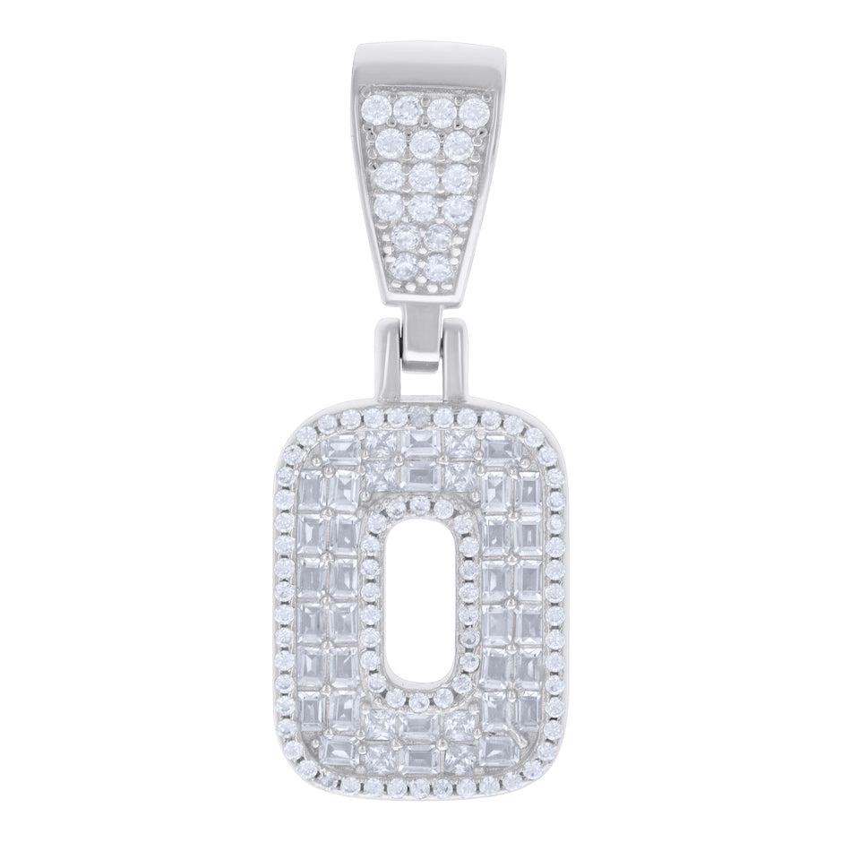 925 Sterling Silver Unisex Baguette Round Cubic-Zirconia Initial Alphabet O Charm Pendant
