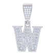 925 Sterling Silver Unisex Baguette Round Cubic-Zirconia Initial Alphabet W Charm Pendant