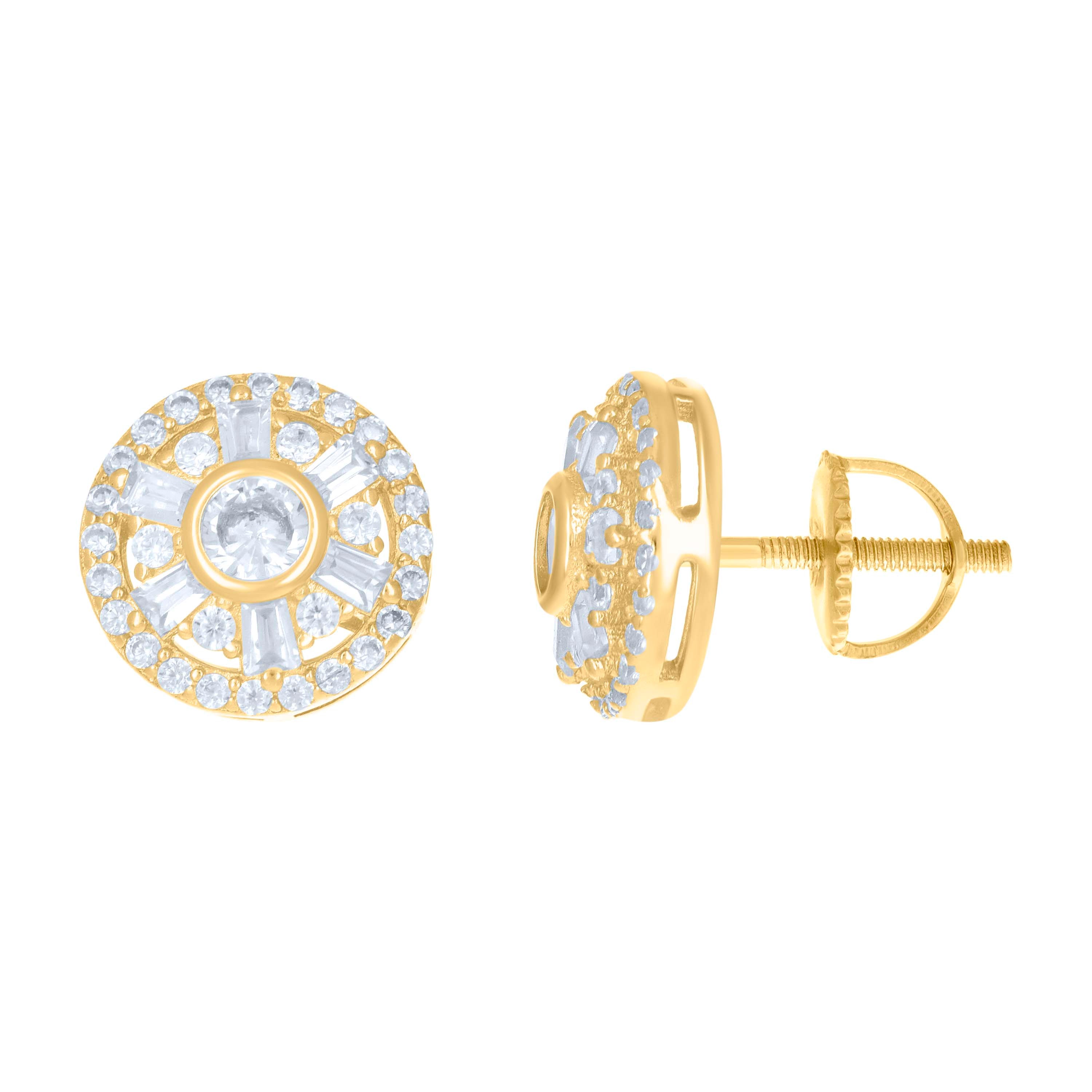 925 Sterling Silver Womens Baguette Round Cubic-Zirconia Fashion Stud Earrings