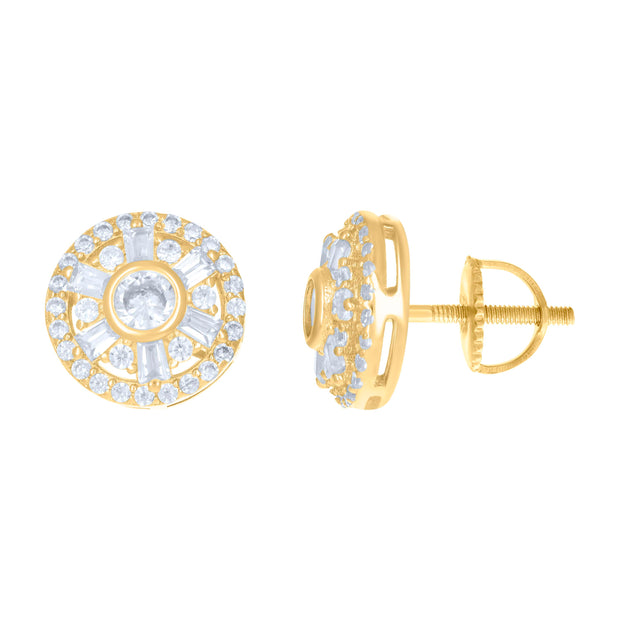 925 Sterling Silver Womens Baguette Round Cubic-Zirconia Fashion Stud Earrings
